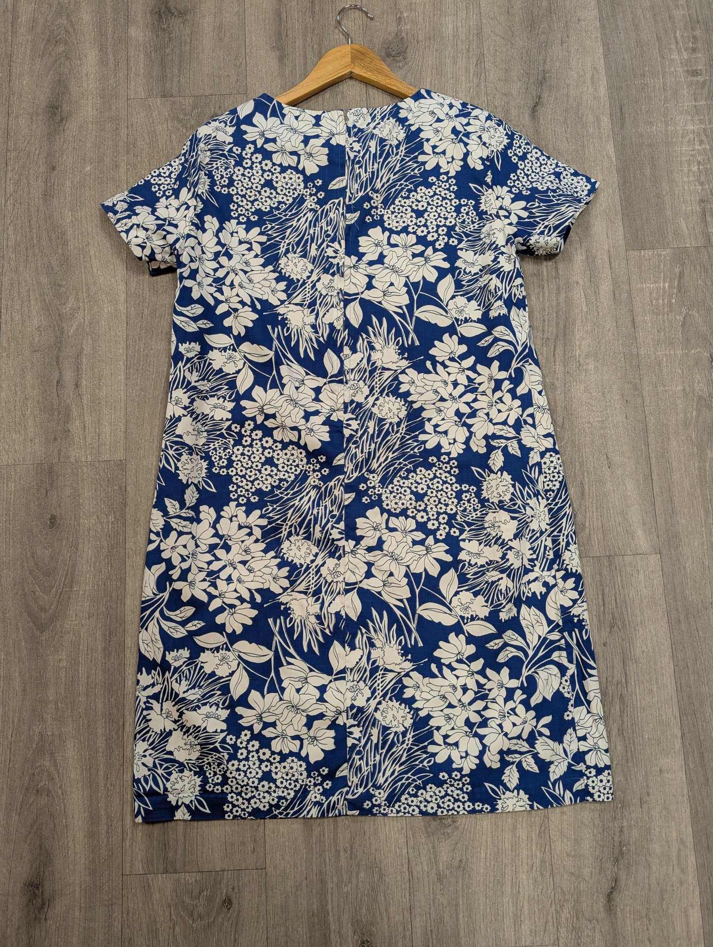 1960s blue/white floral cotton dress - M/12/14