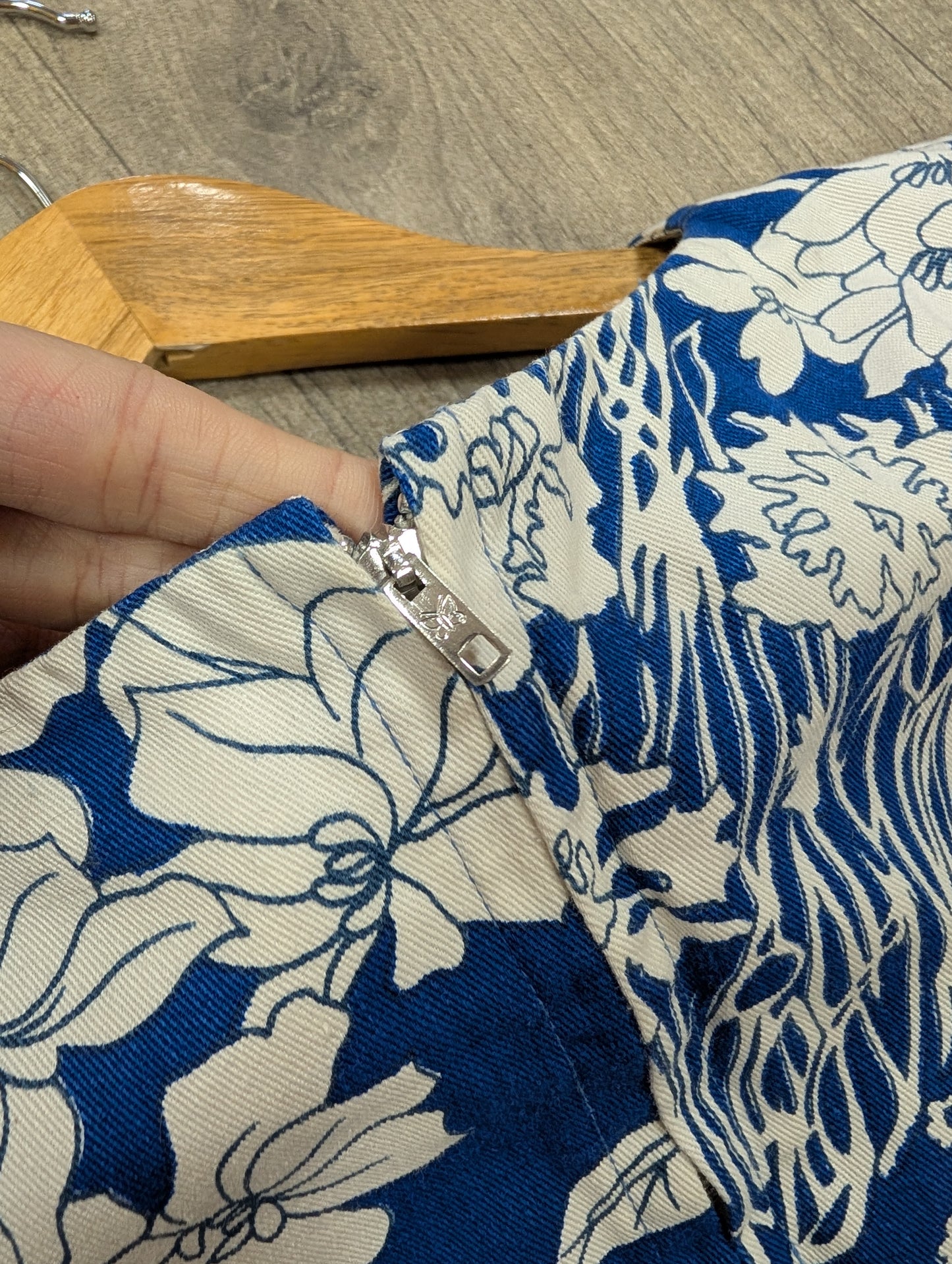 1960s blue/white floral cotton dress - M/12/14
