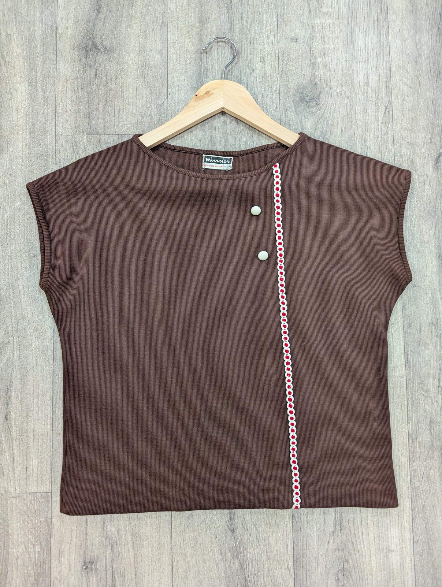 1960s Minster bri-nylon brown top - S