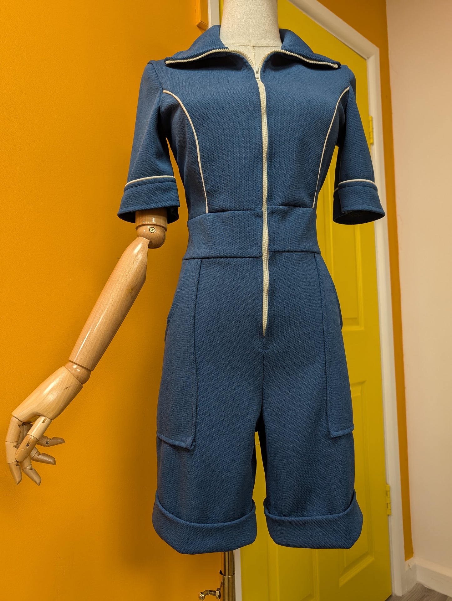 1970s Quality Fashion blue playsuit - S/8/10