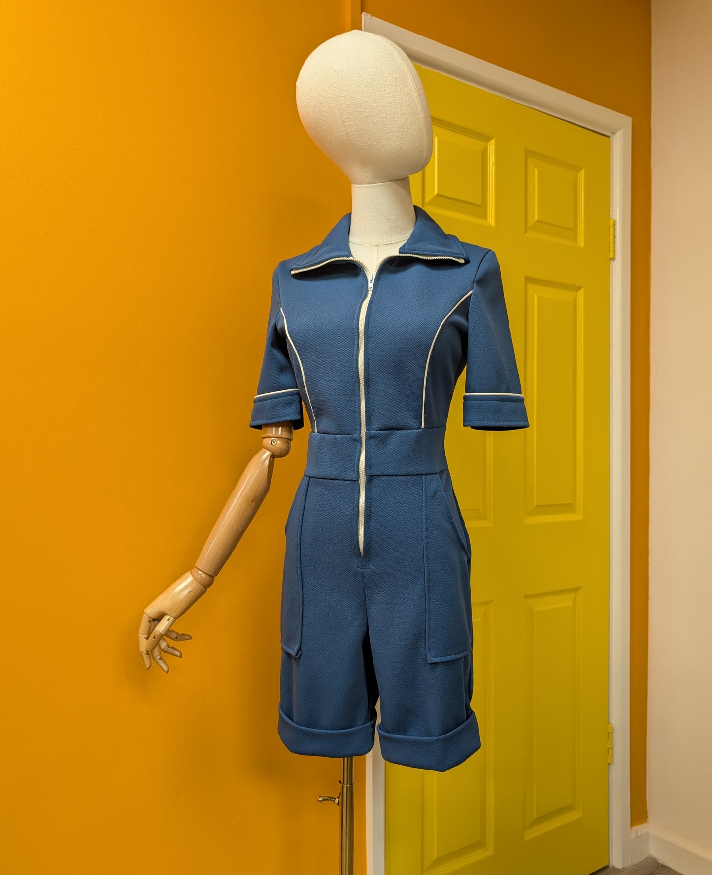 1970s Quality Fashion blue playsuit - S/8/10