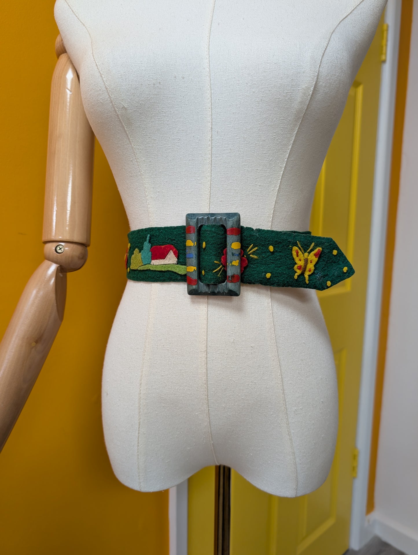 Hungarian green hand embroidered belt
