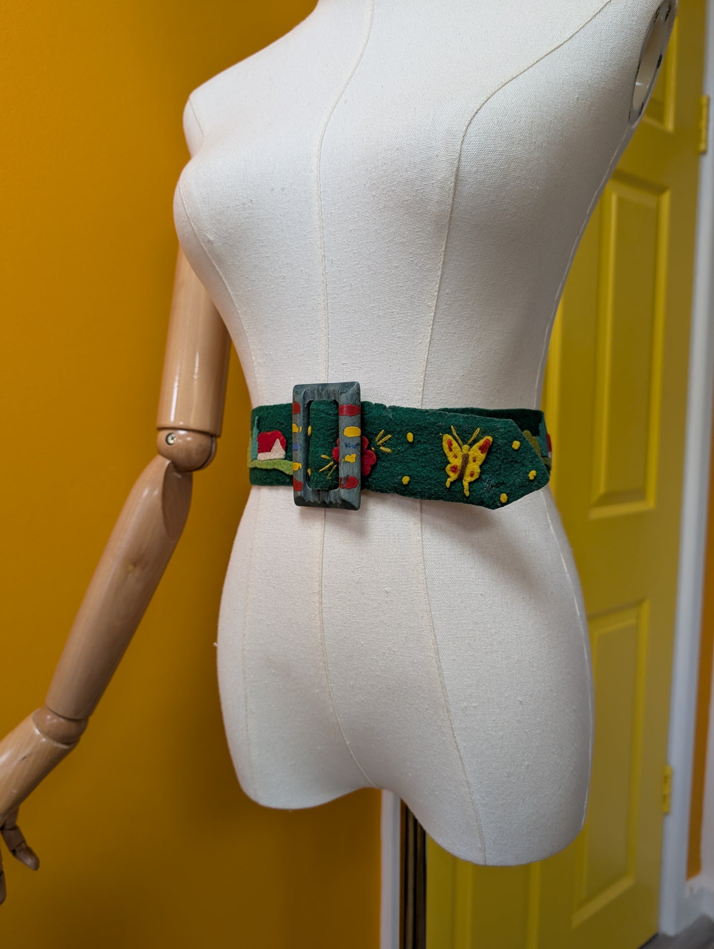 Hungarian green hand embroidered belt