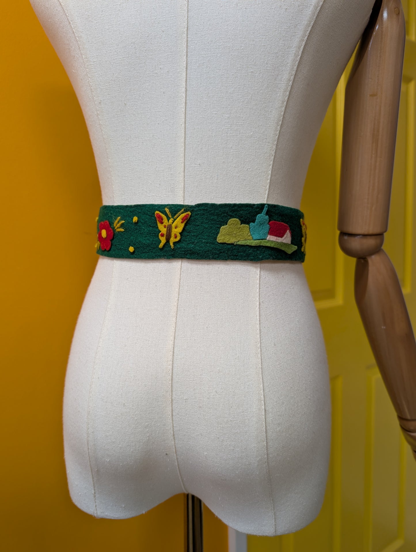 Hungarian green hand embroidered belt