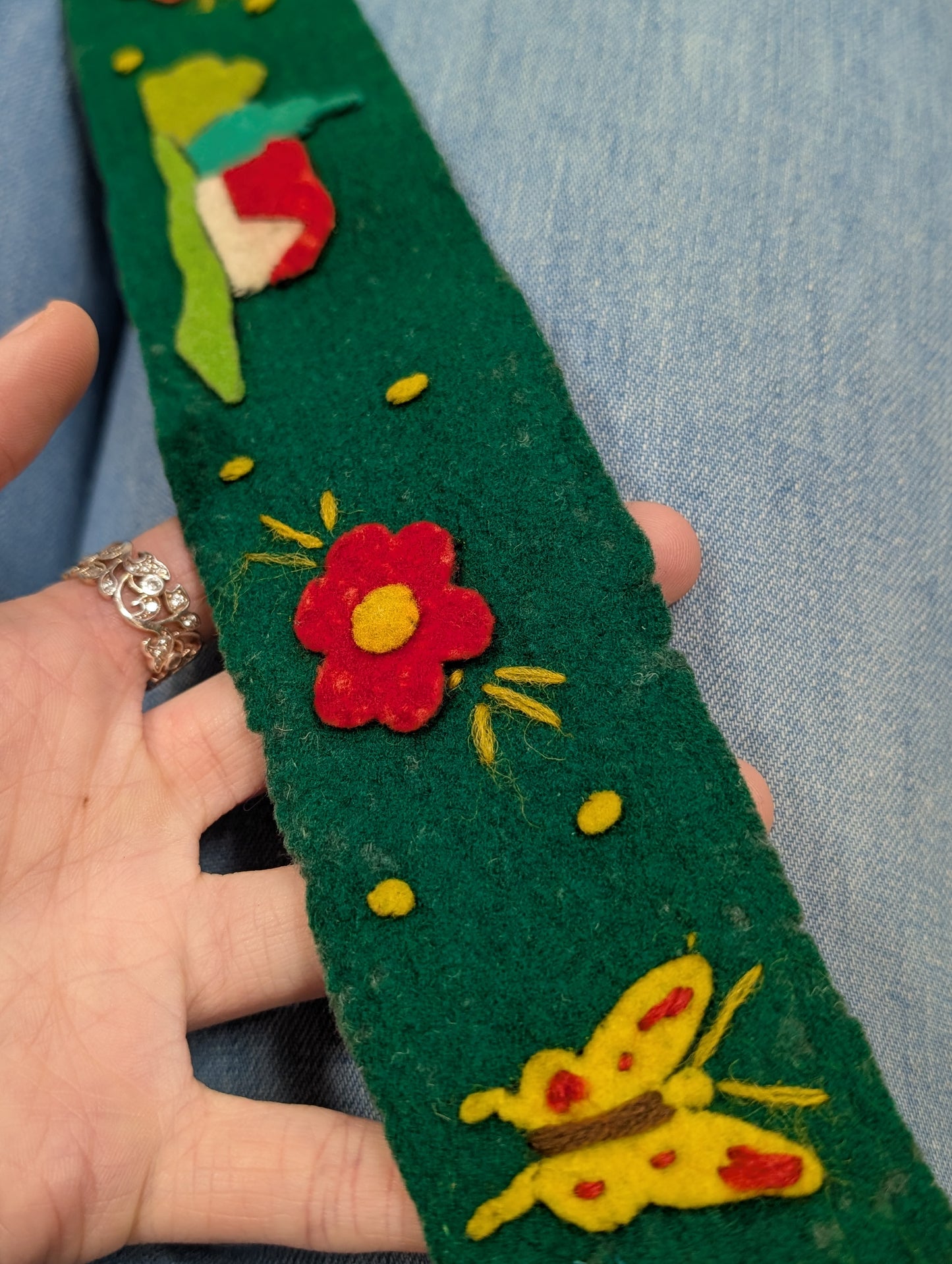 Hungarian green hand embroidered belt