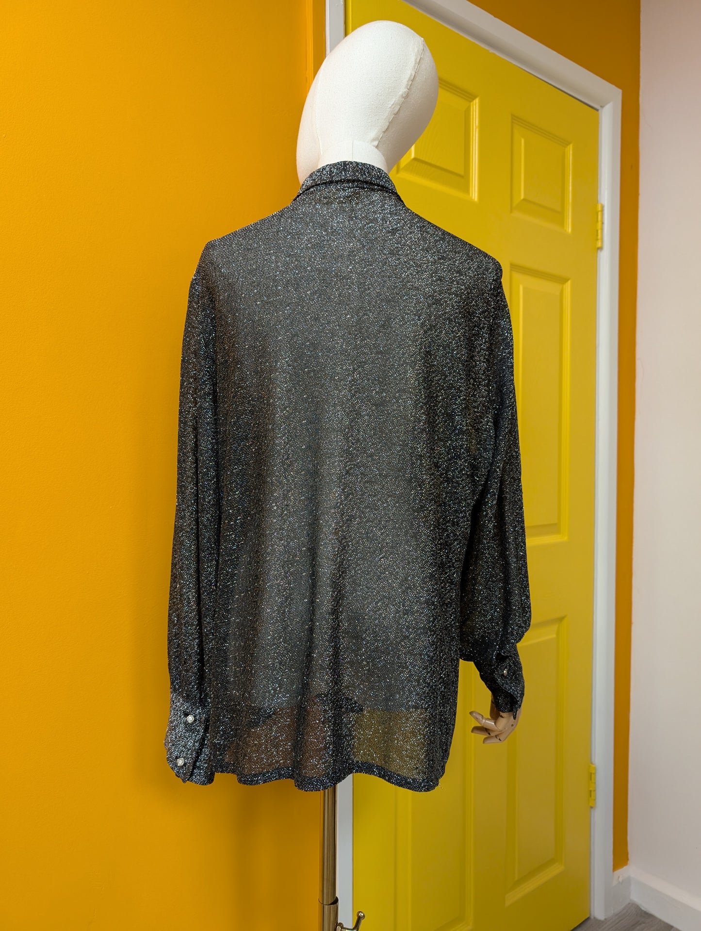 1970s Clifton Slimline silver lurex dagger collar shirt - L/16/18