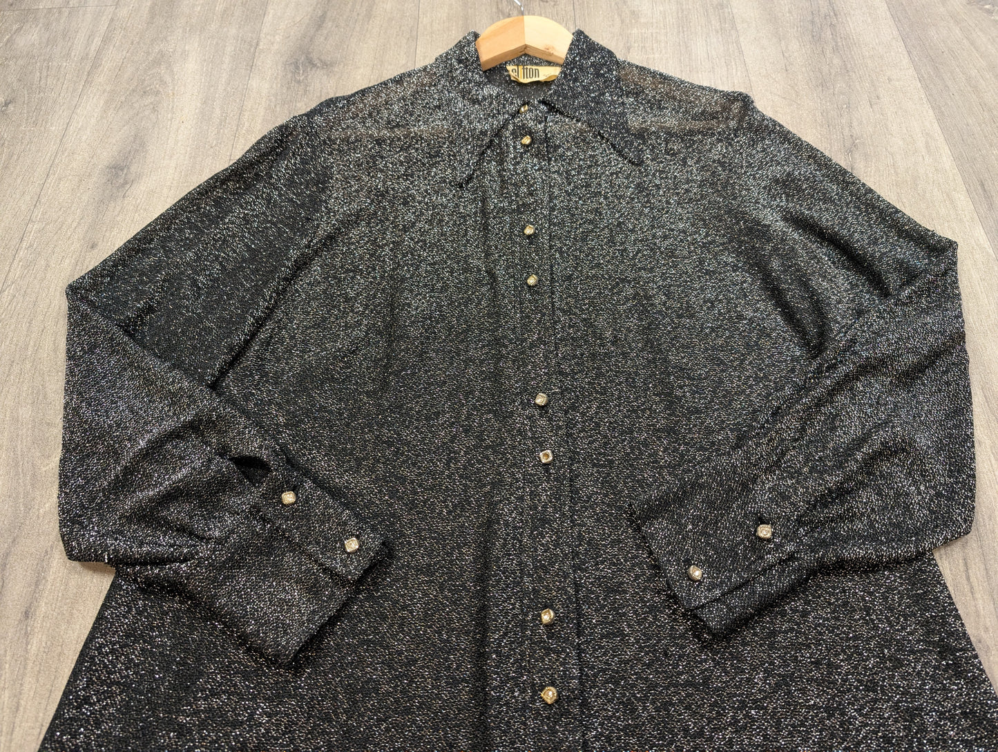 1970s Clifton Slimline silver lurex dagger collar shirt - L/16/18