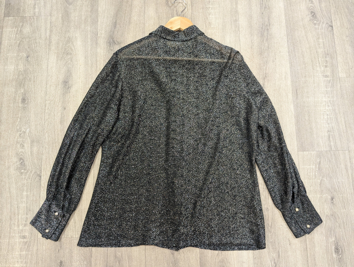 1970s Clifton Slimline silver lurex dagger collar shirt - L/16/18