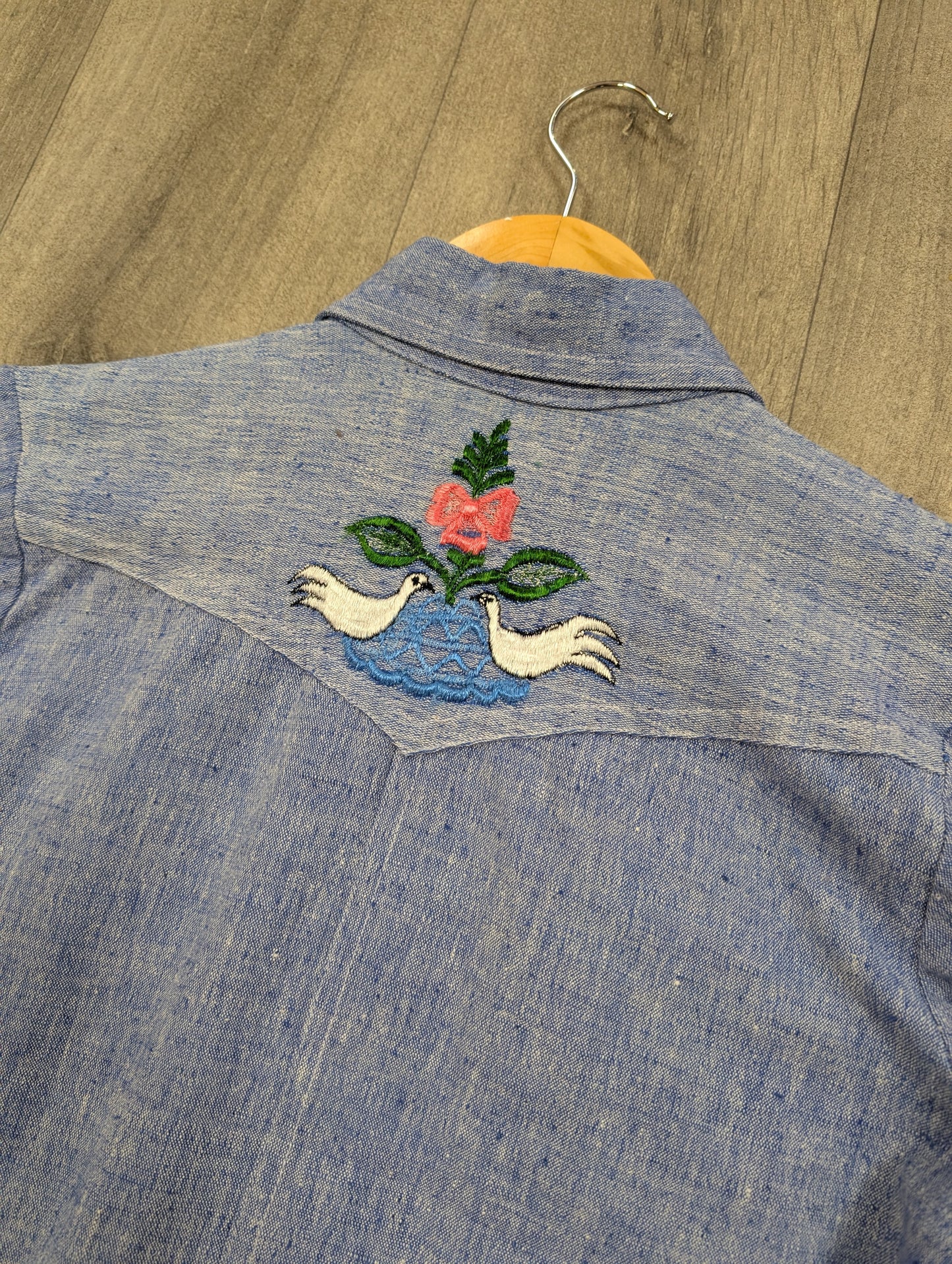 Sweet 1970s embroidered Indian cotton dagger collar shirt - S