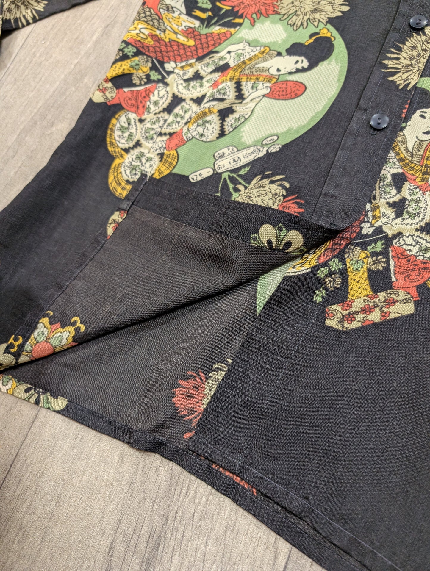 1970s Mark Roberts oriental geisha print dagger collar shirt - XS/S