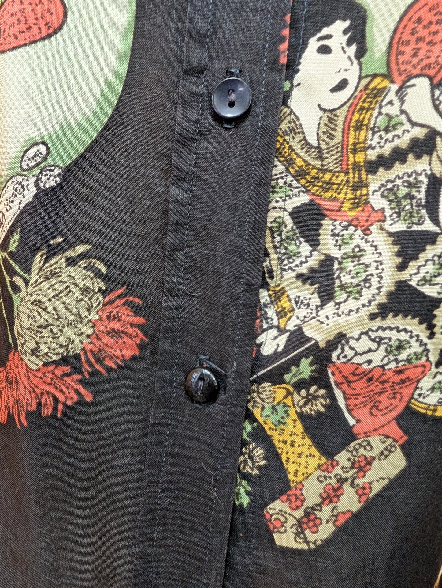 1970s Mark Roberts oriental geisha print dagger collar shirt - XS/S