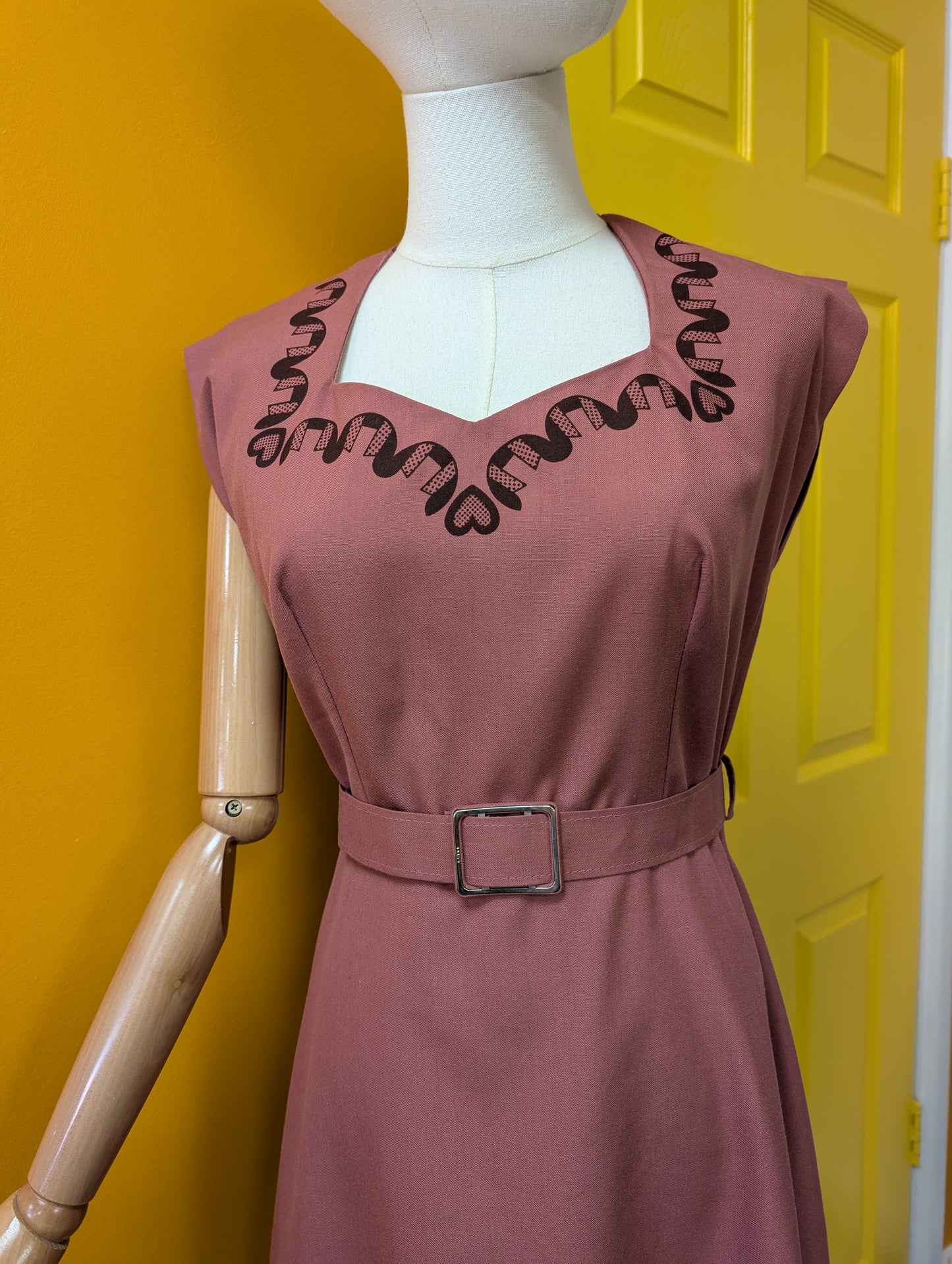 70s/80s dusky pink dress and belt - S/8/10