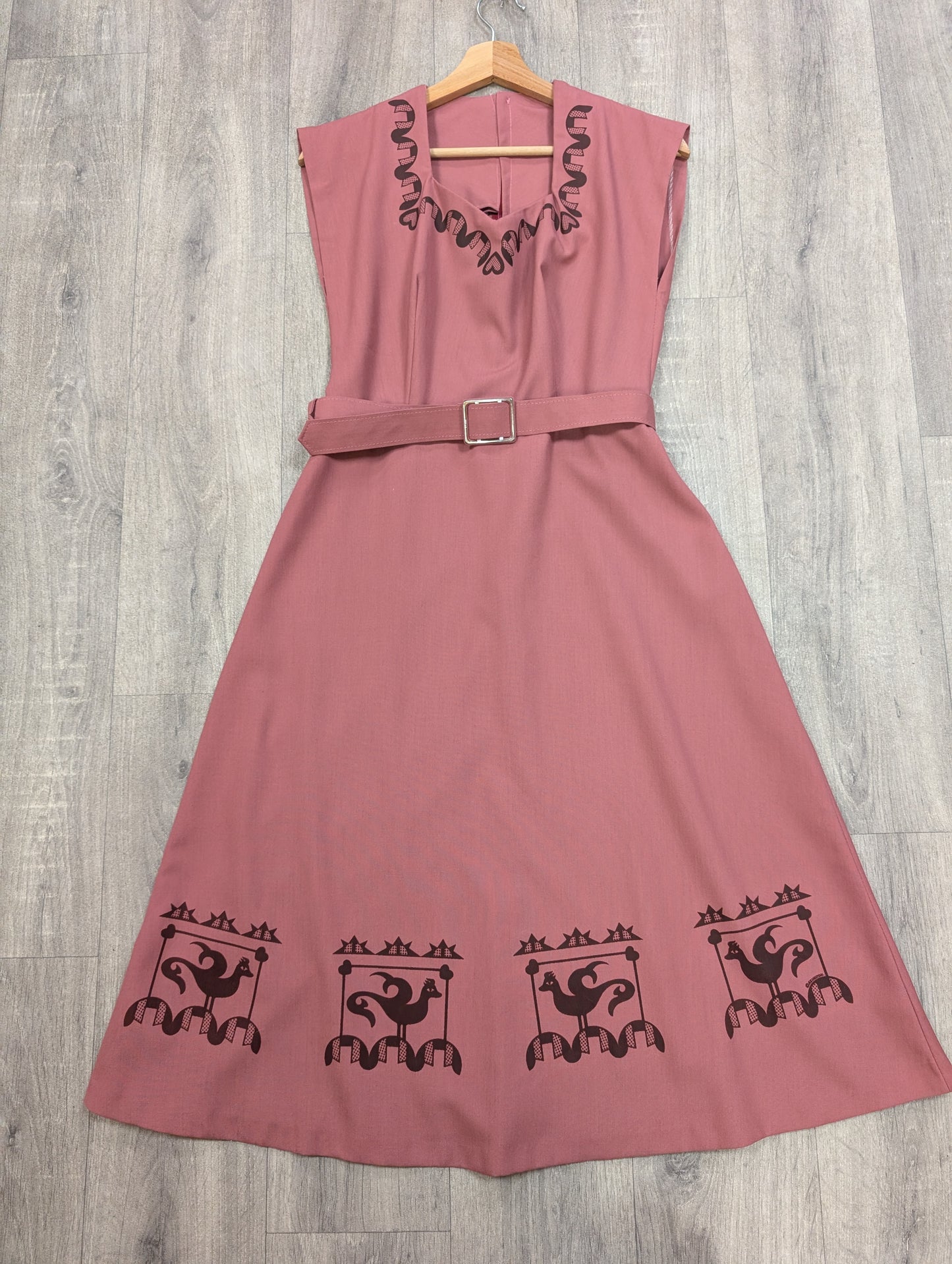 70s/80s dusky pink dress and belt - S/8/10
