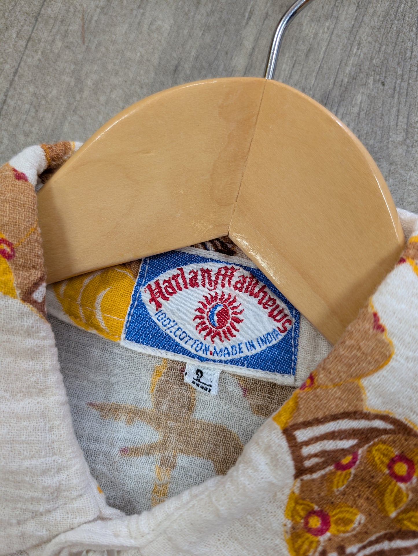 1970s Harlan Matthews novelty print Indian cotton cheesecloth shirt