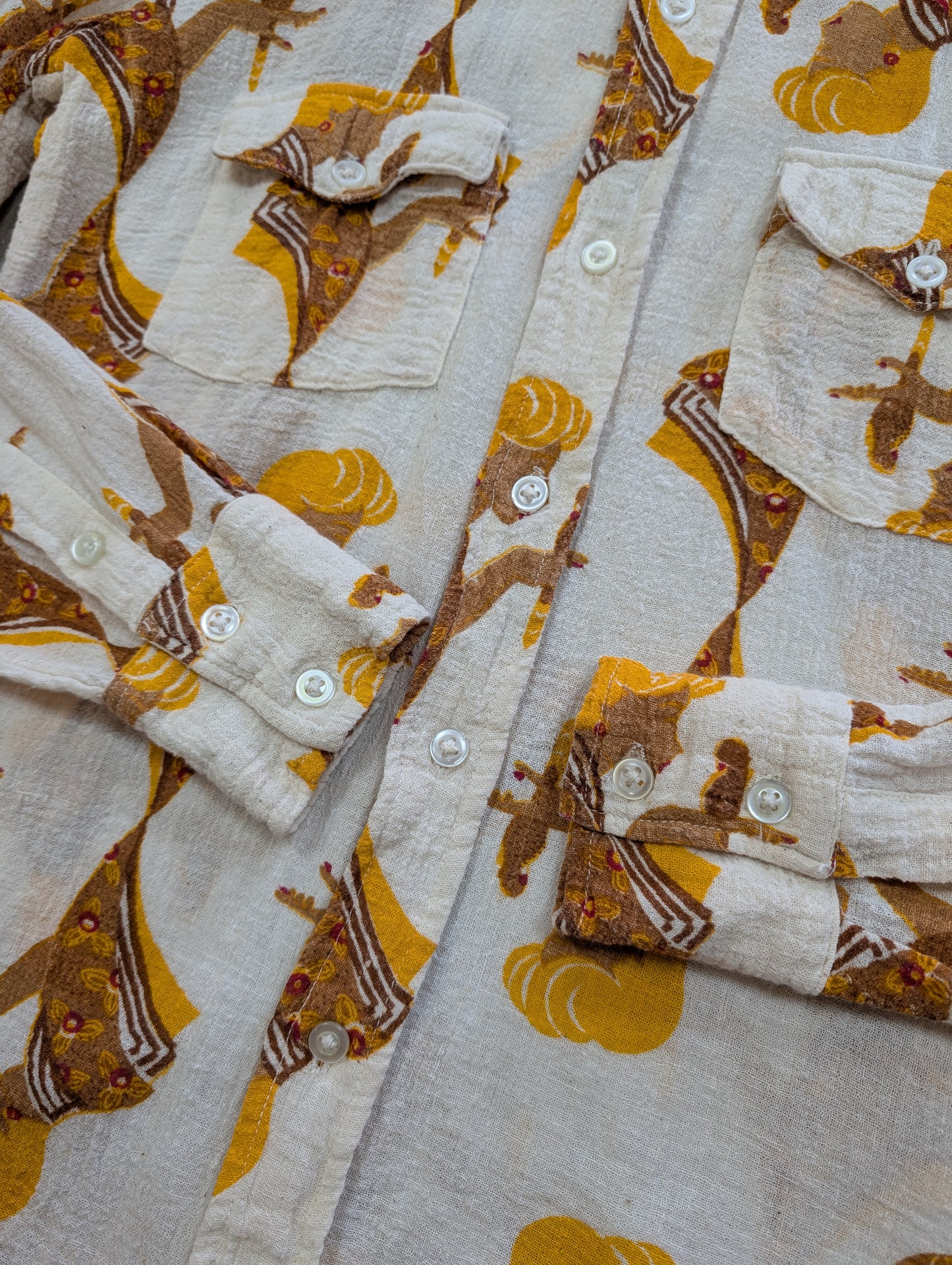 1970s Harlan Matthews novelty print Indian cotton cheesecloth shirt