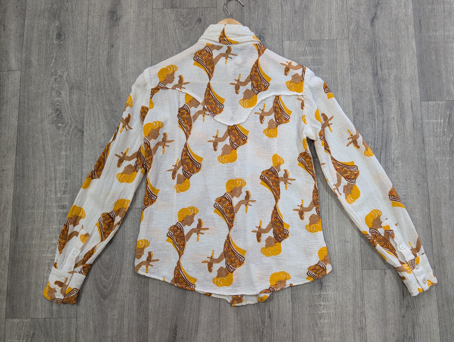 1970s Harlan Matthews novelty print Indian cotton cheesecloth shirt