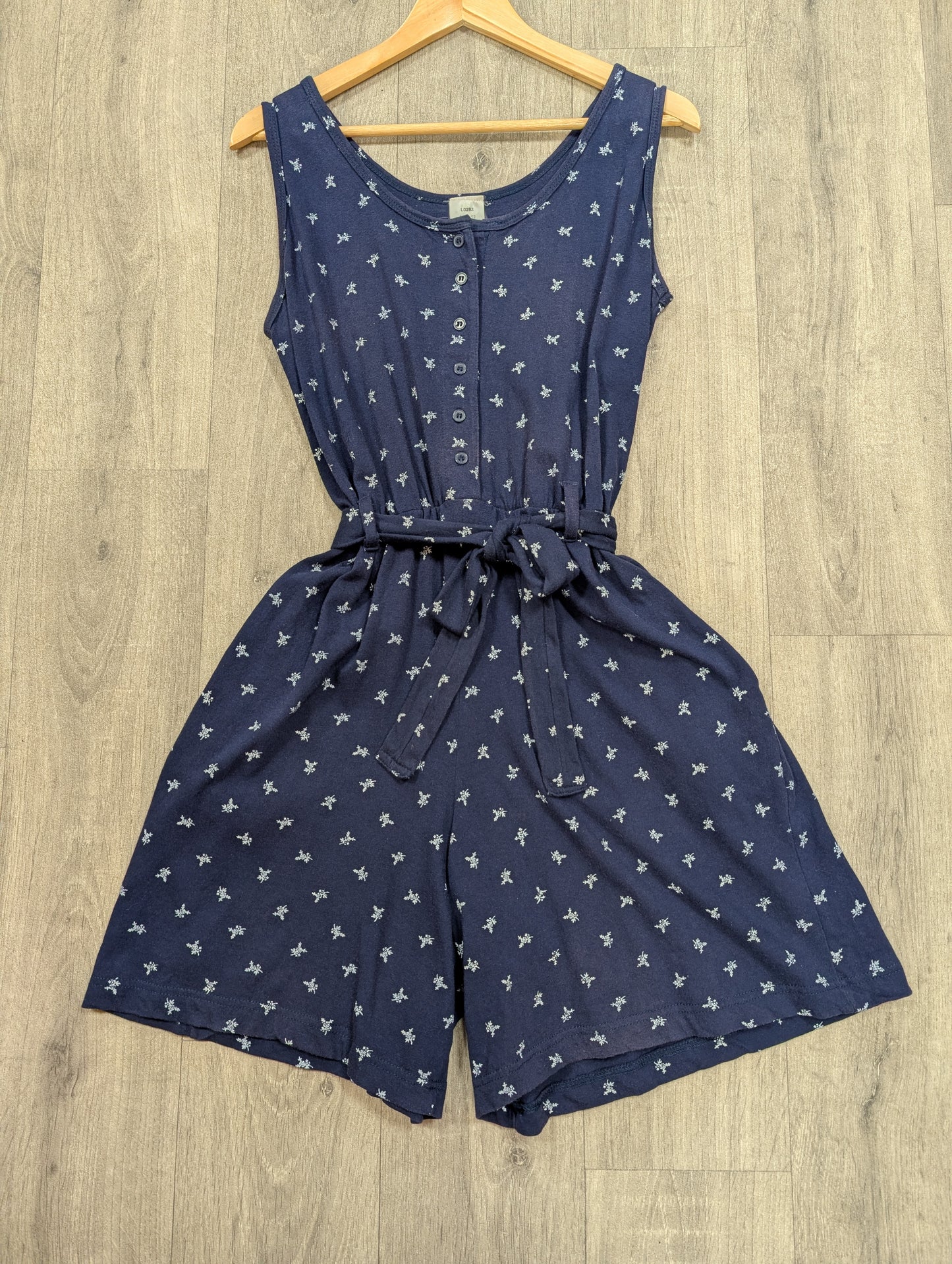 80s/90s floral cotton navy playsuit with belt - up to a M