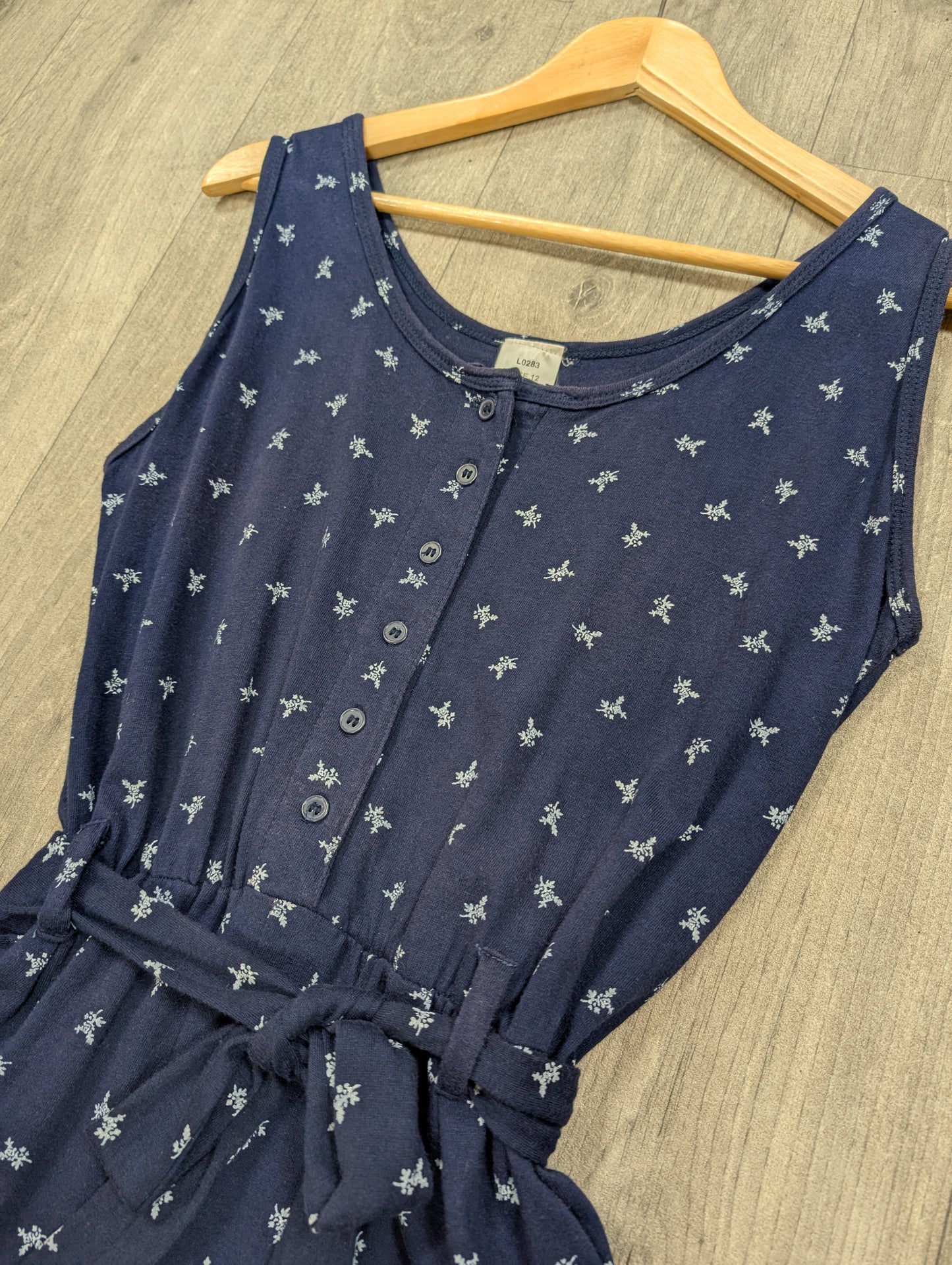 80s/90s floral cotton navy playsuit with belt - up to a M