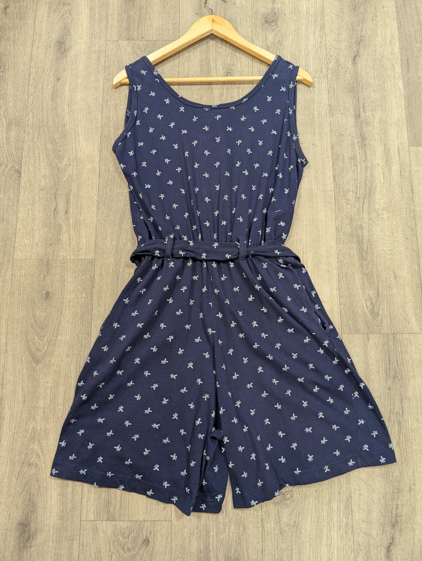 80s/90s floral cotton navy playsuit with belt - up to a M