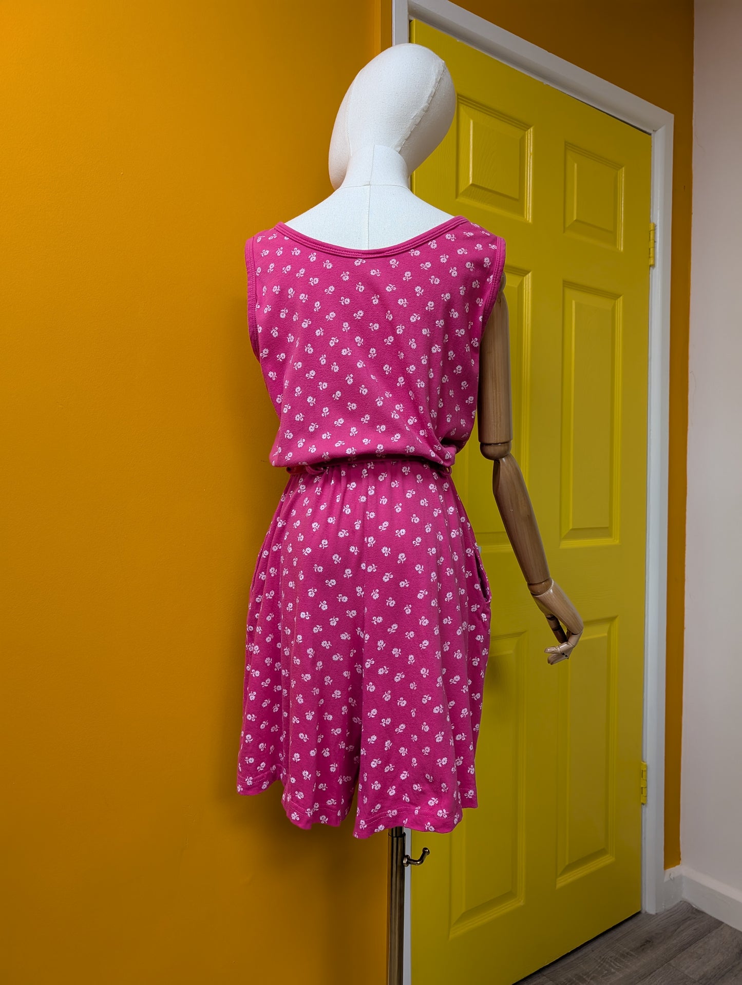 80s/90s floral cotton pink playsuit with belt - up to a M
