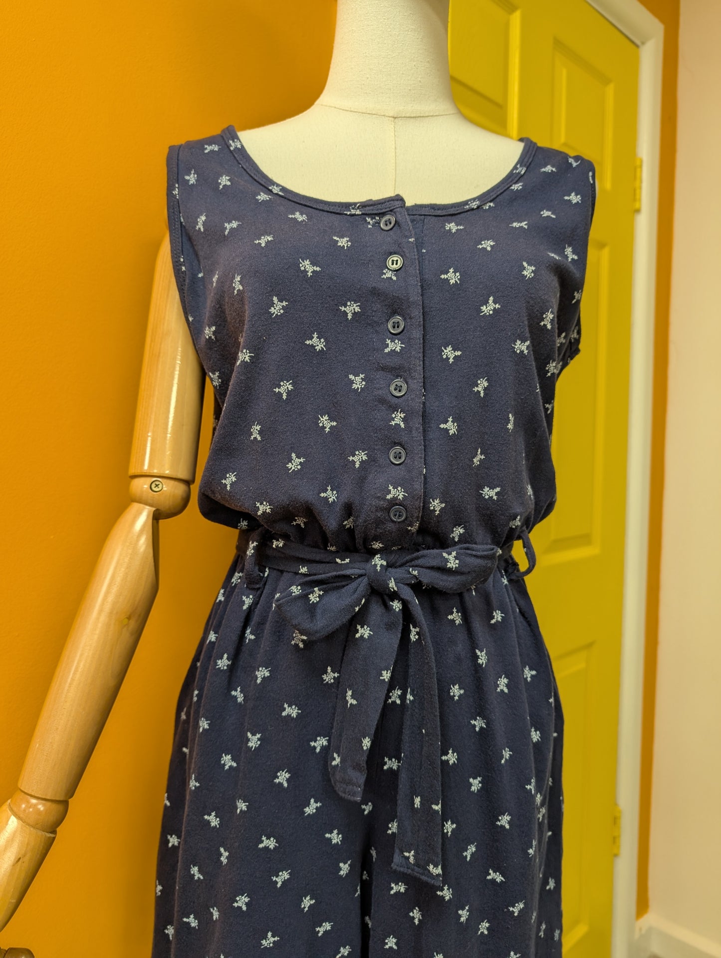 80s/90s floral cotton navy playsuit with belt - up to a M