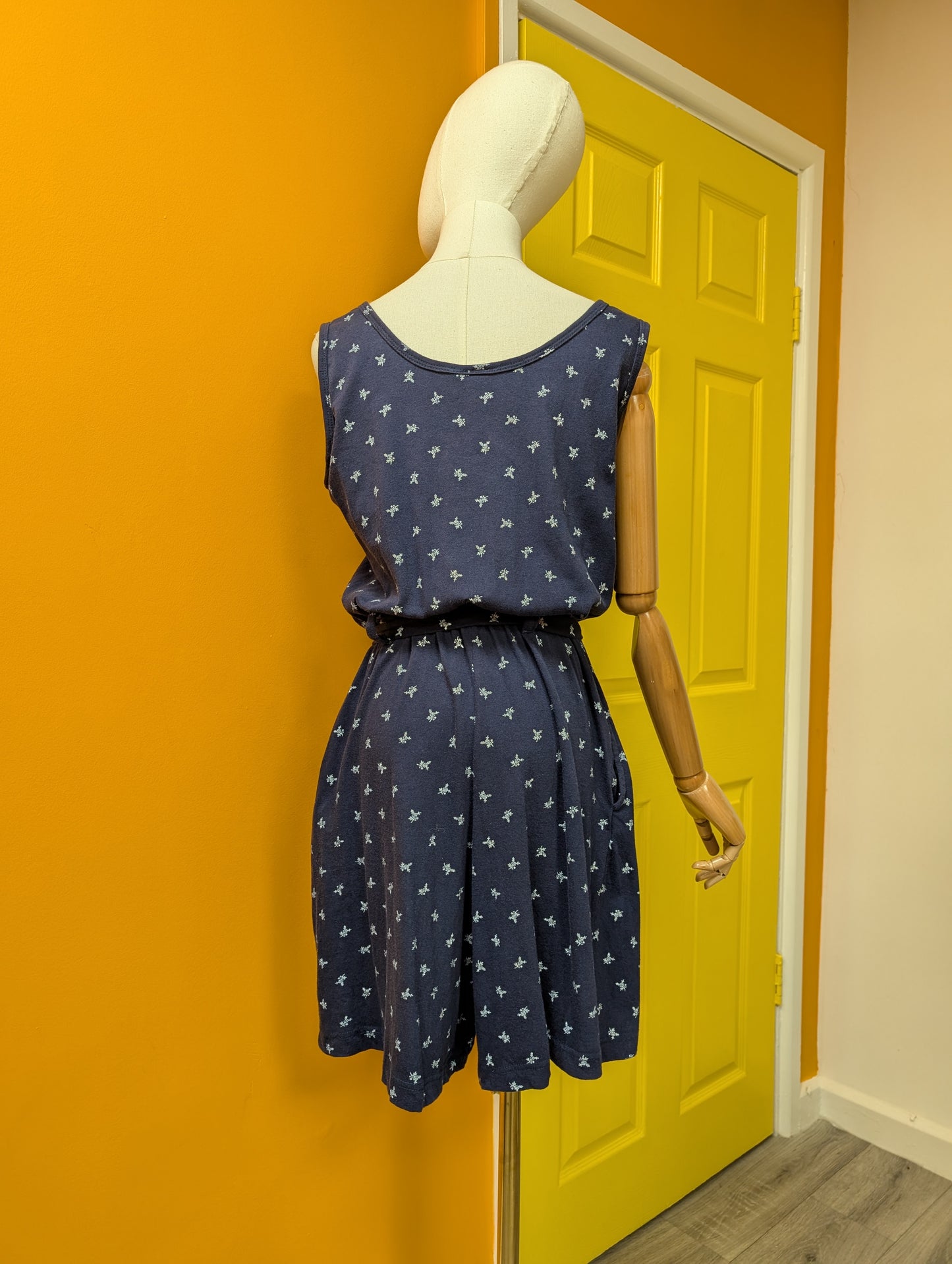 80s/90s floral cotton navy playsuit with belt - up to a M