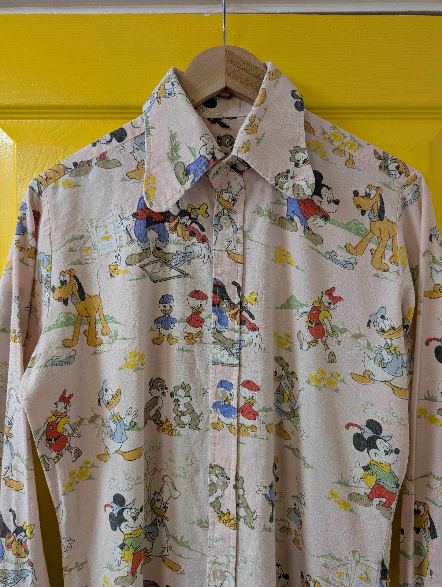 60s/70s Disney print cotton beagle collar shirt