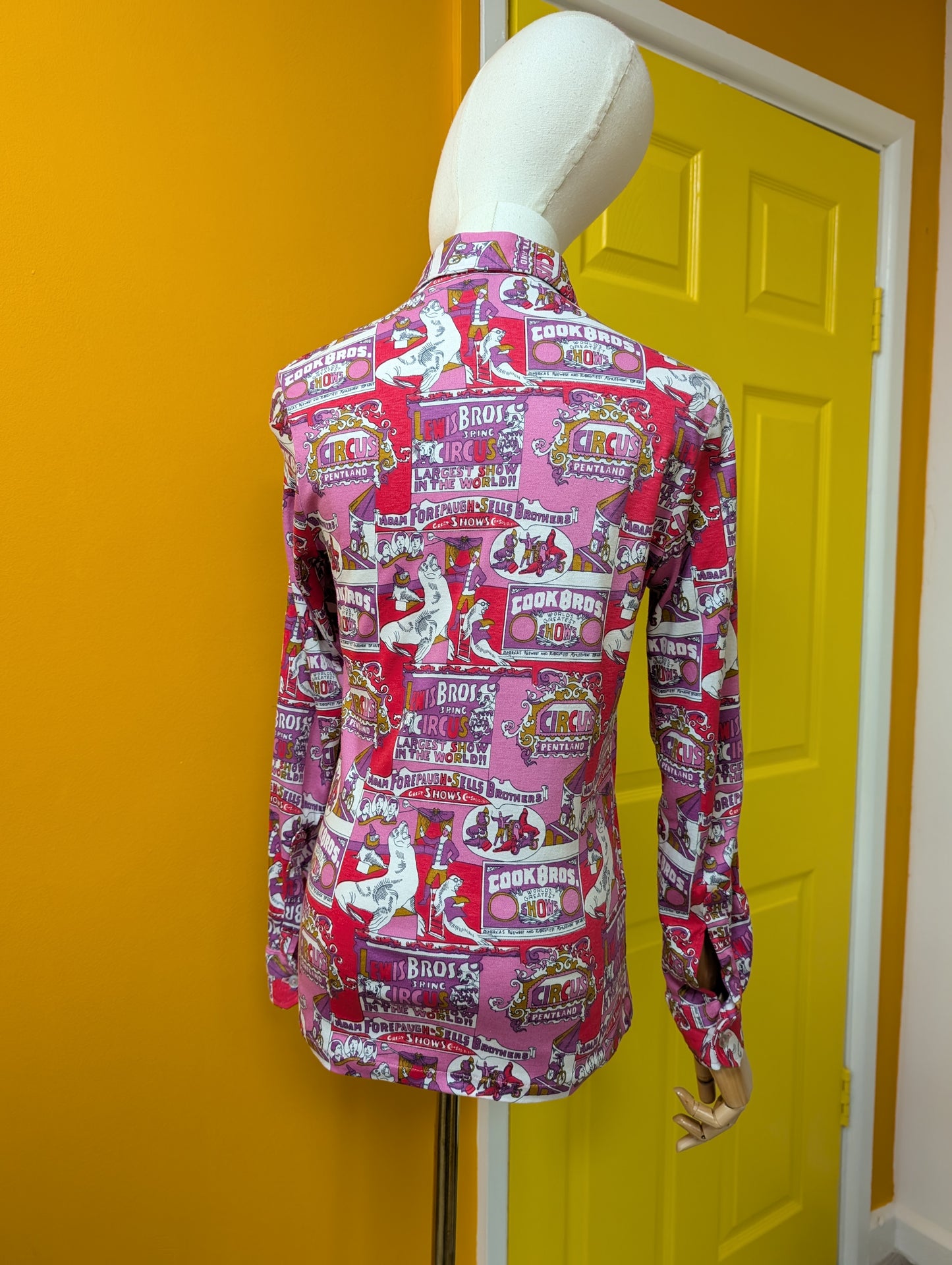 1970s Pringle pink novelty circus print cotton shirt - XS