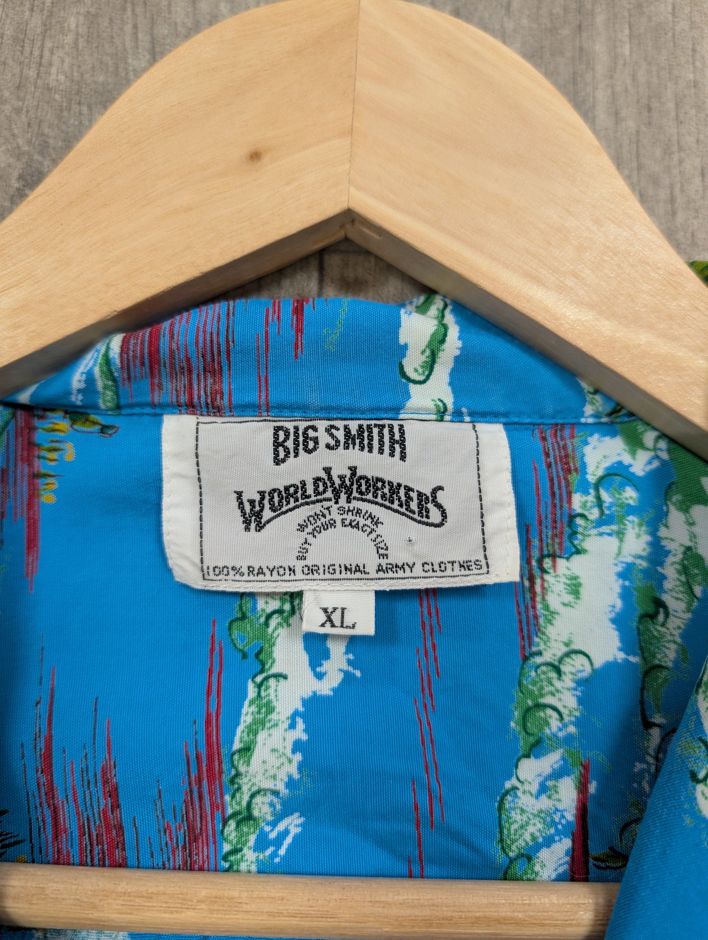 1990s Big Smith World Workers novelty print rayon shirt
