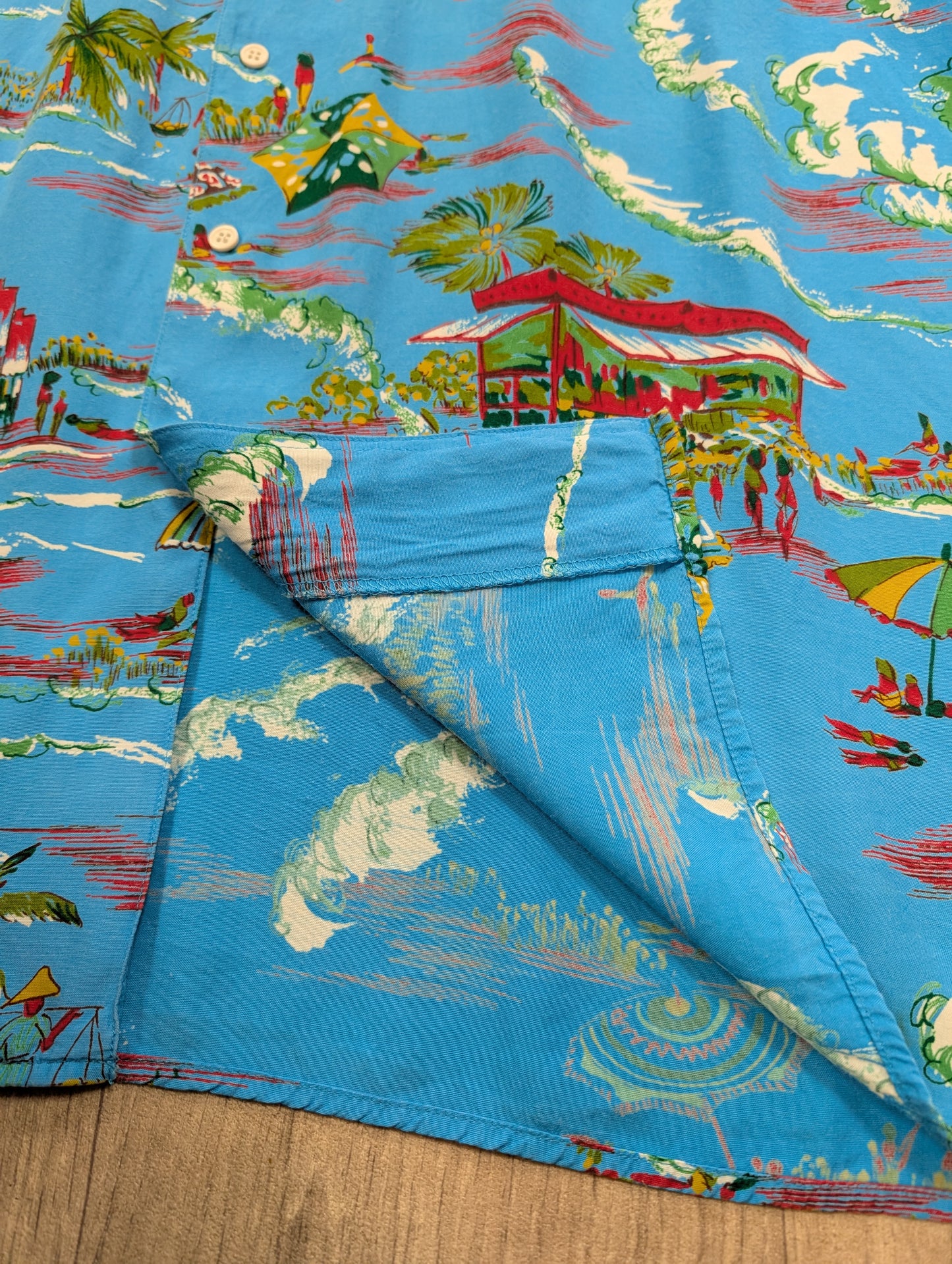 1990s Big Smith World Workers novelty print rayon shirt