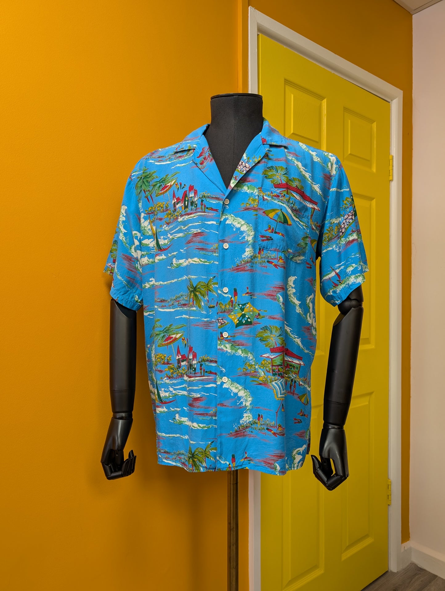 1990s Big Smith World Workers novelty print rayon shirt