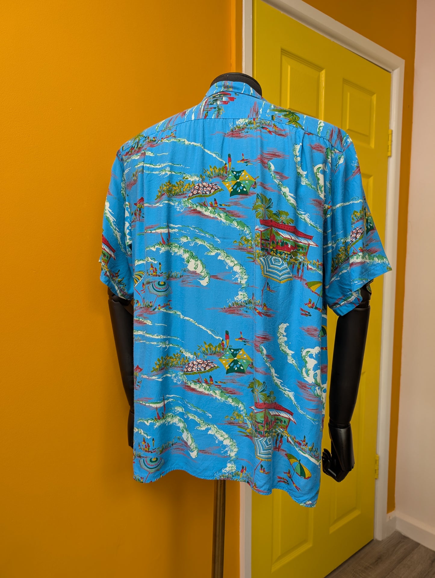 1990s Big Smith World Workers novelty print rayon shirt