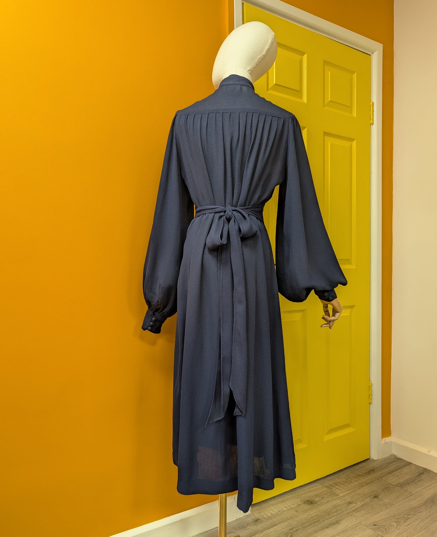 1970s Ossie Clark for Radley moss crepe navy blue dress - S/M