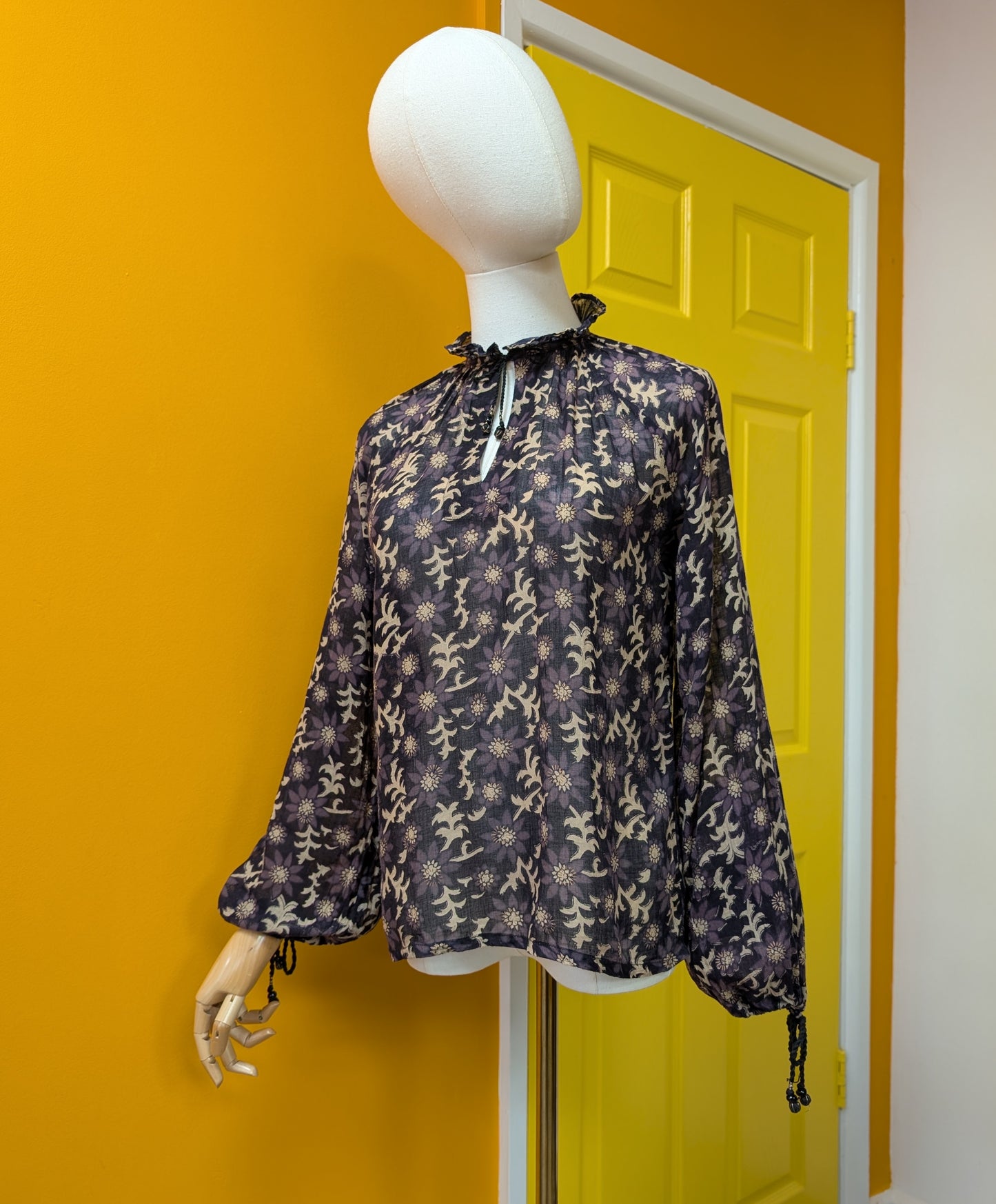 Gorgeous 1970s Ayesha Davar Indian cotton block print blouse - XS/S