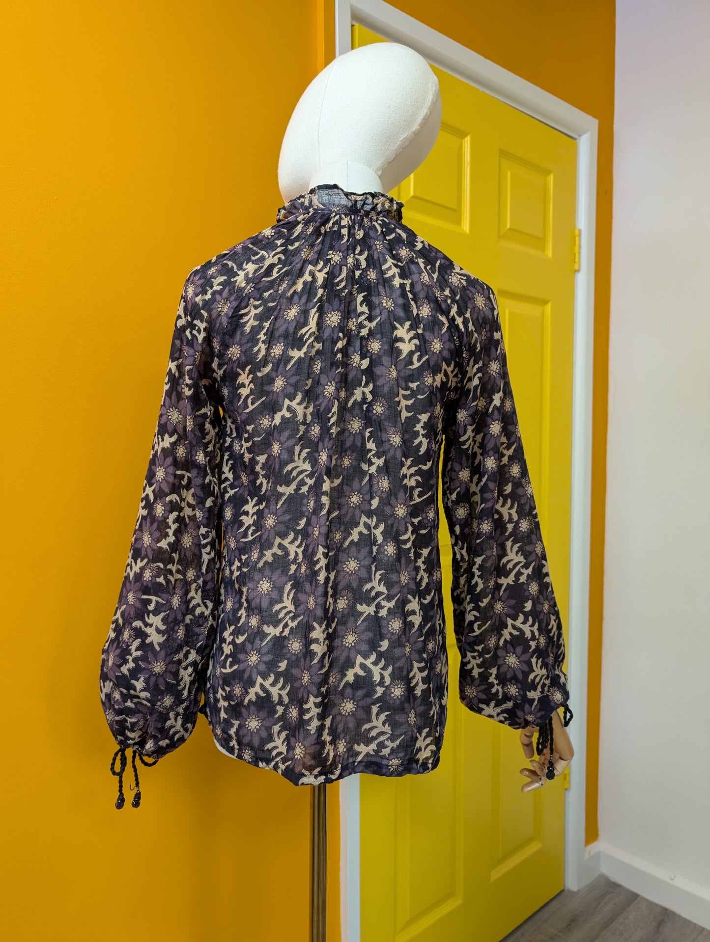 Gorgeous 1970s Ayesha Davar Indian cotton block print blouse - XS/S
