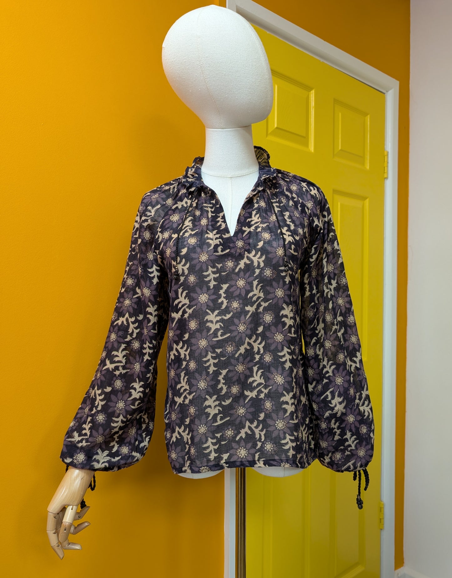 Gorgeous 1970s Ayesha Davar Indian cotton block print blouse - XS/S