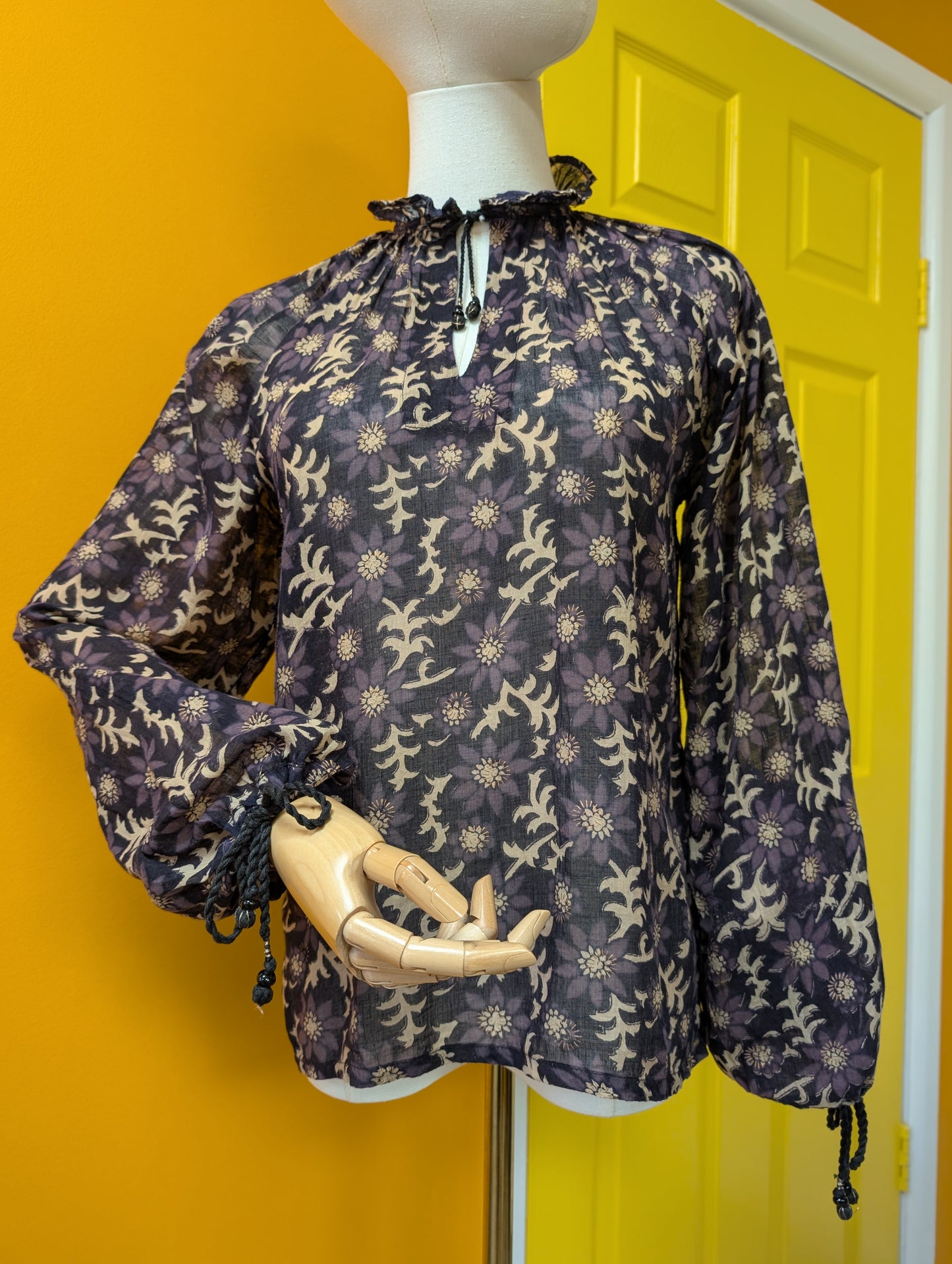 Gorgeous 1970s Ayesha Davar Indian cotton block print blouse - XS/S