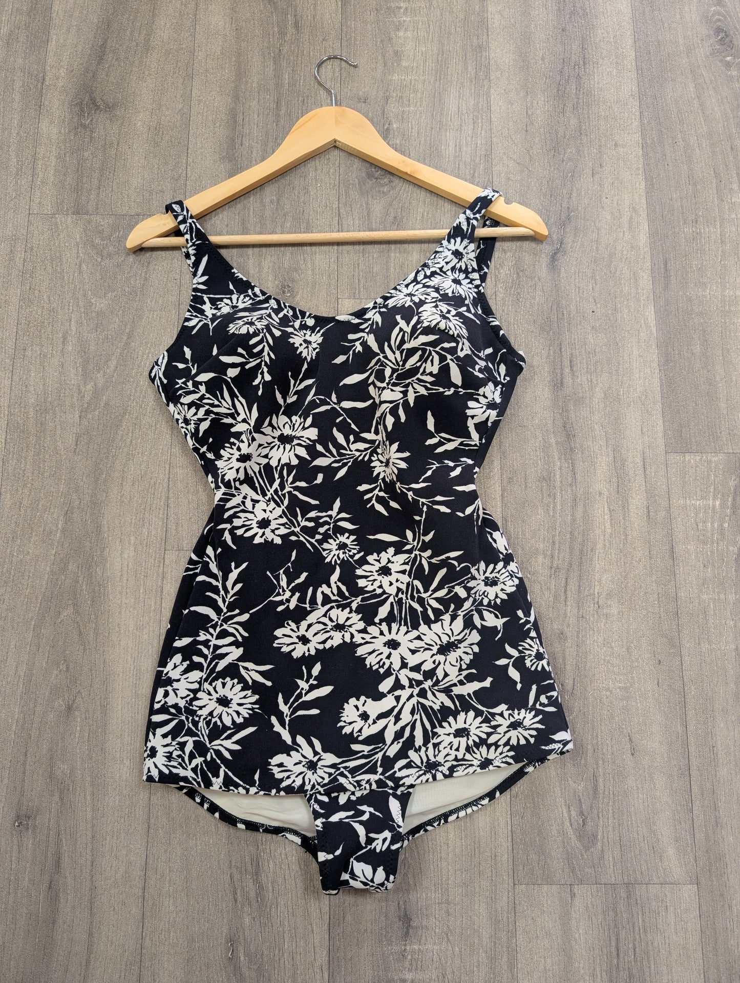 60s/70s Blue Lake Swimwear floral swimming costume - S