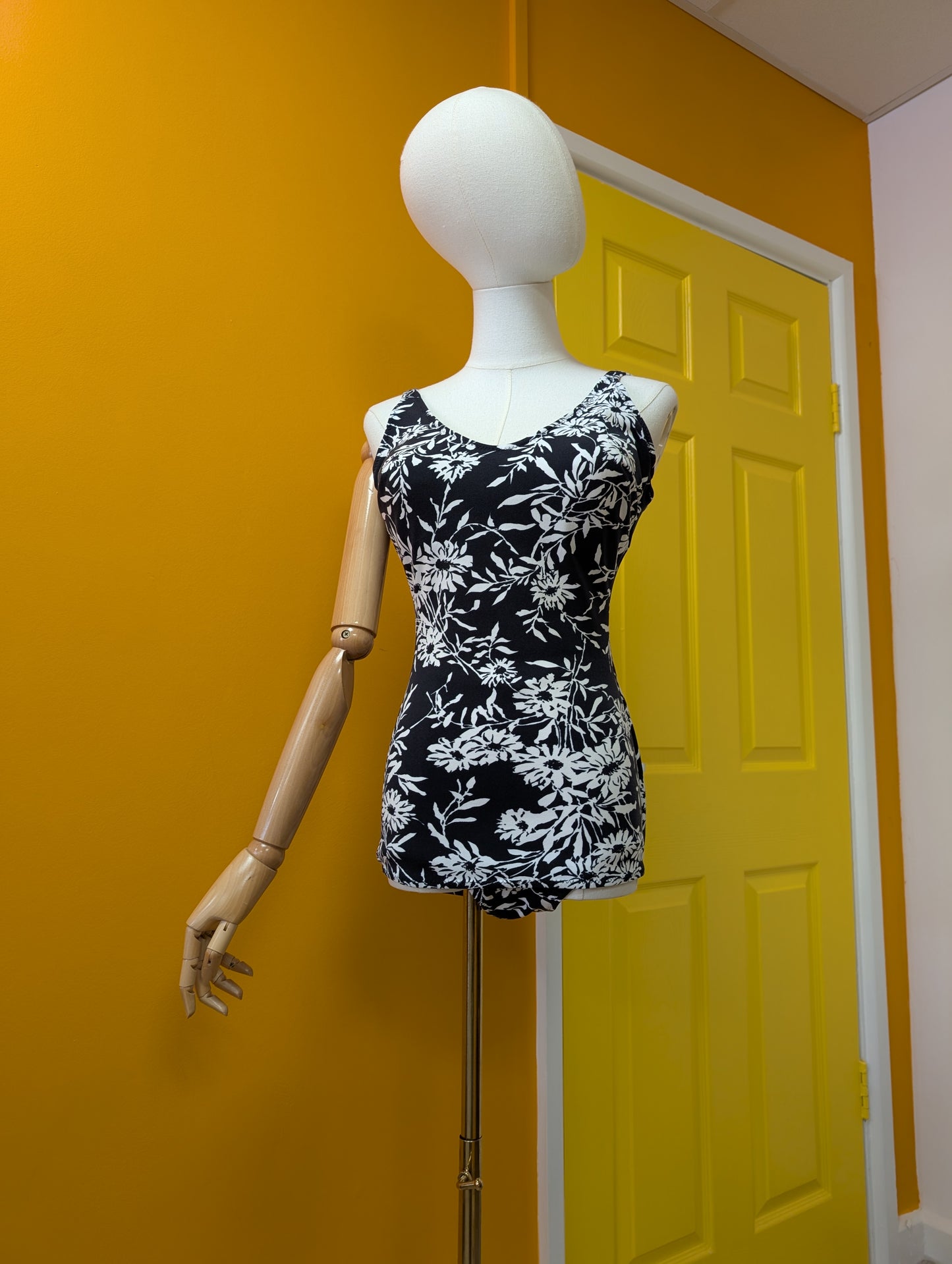 60s/70s Blue Lake Swimwear floral swimming costume - S