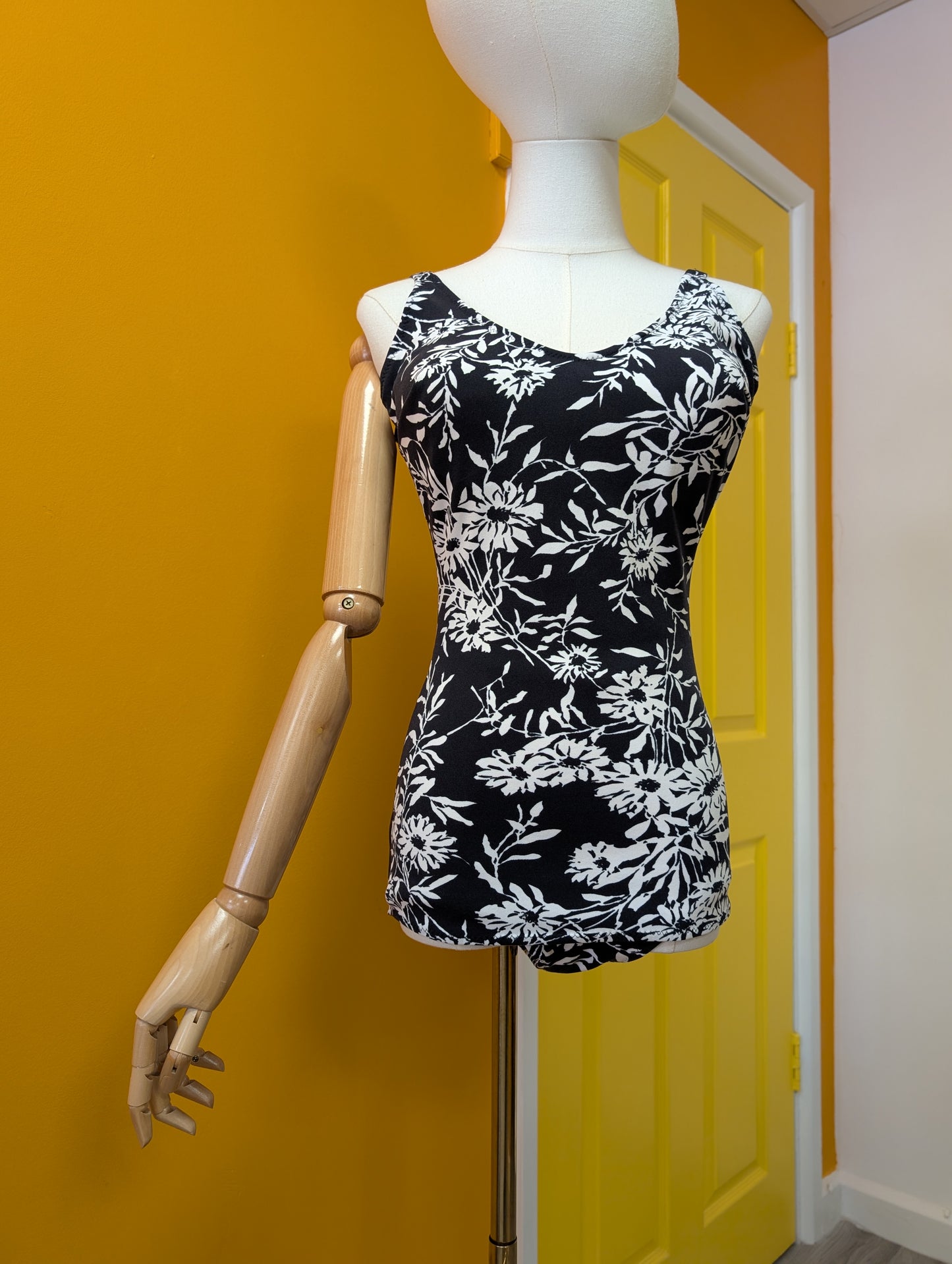 60s/70s Blue Lake Swimwear floral swimming costume - S