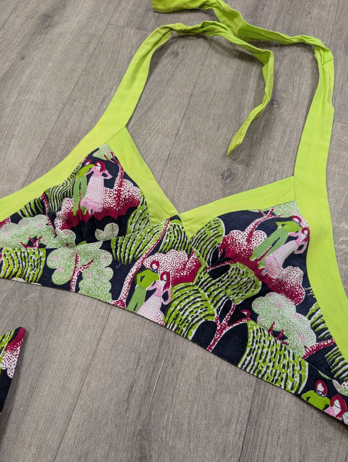 1970s novelty print halter neck bra top