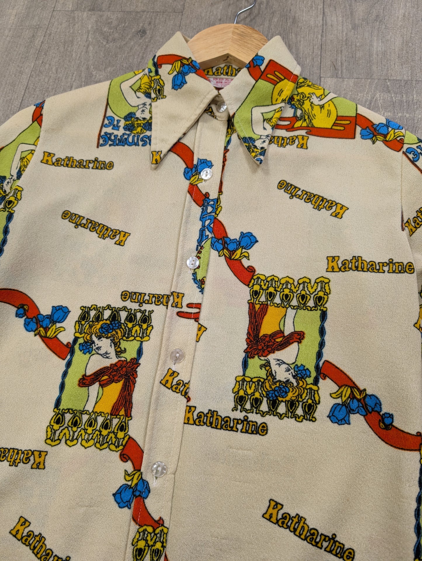 1970s novelty print Katharine dagger collar shirt - S