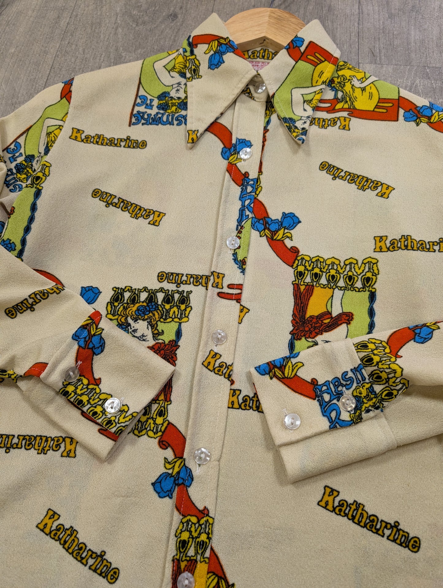 1970s novelty print Katharine dagger collar shirt - S