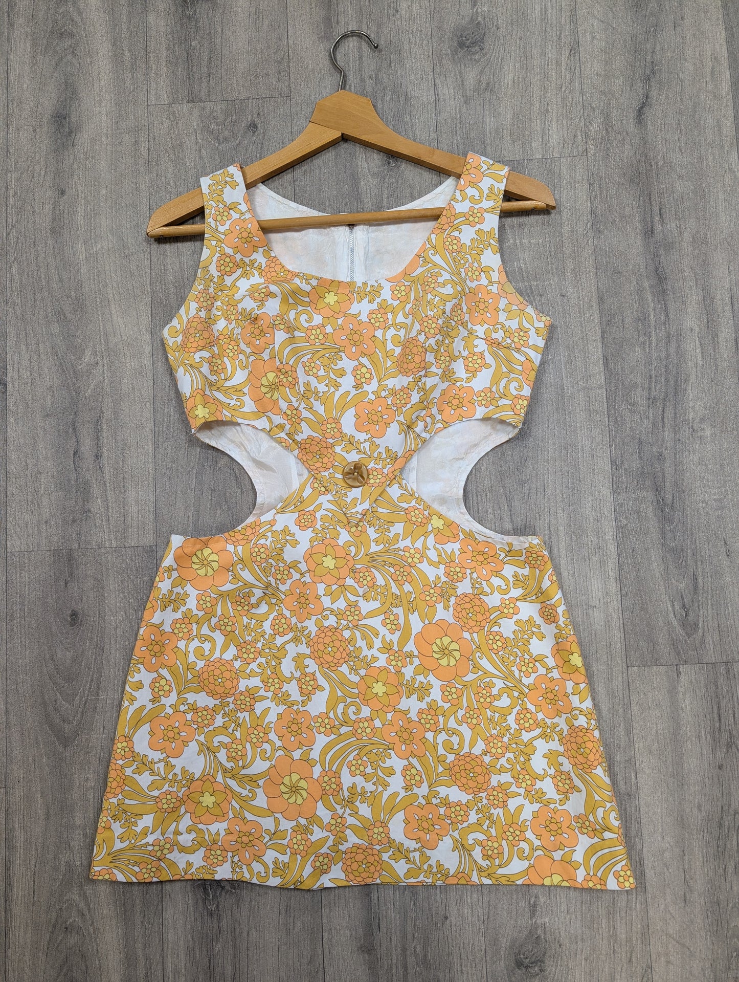 1960s cut out floral mini dress - S/10