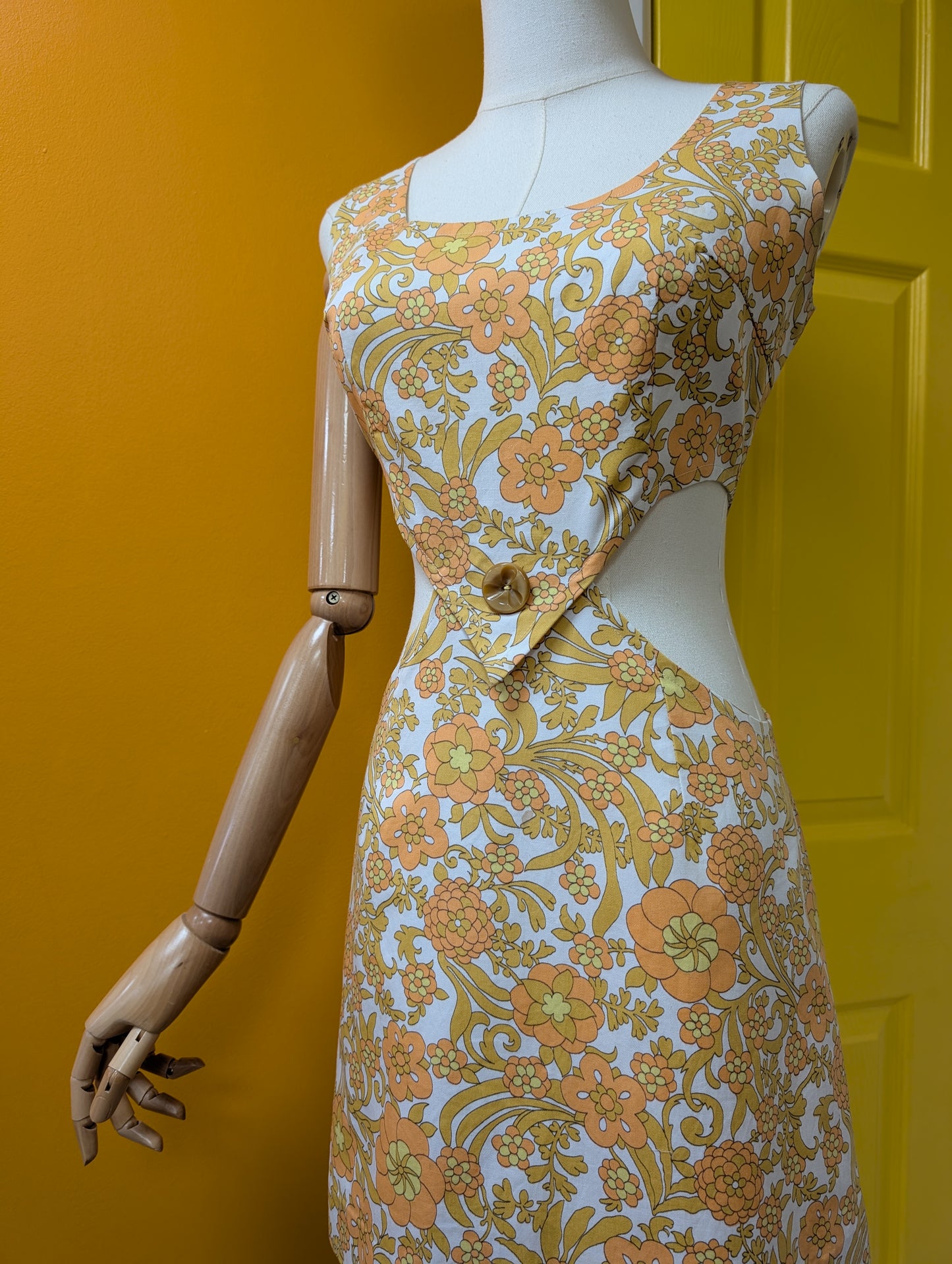 1960s cut out floral mini dress - S/10