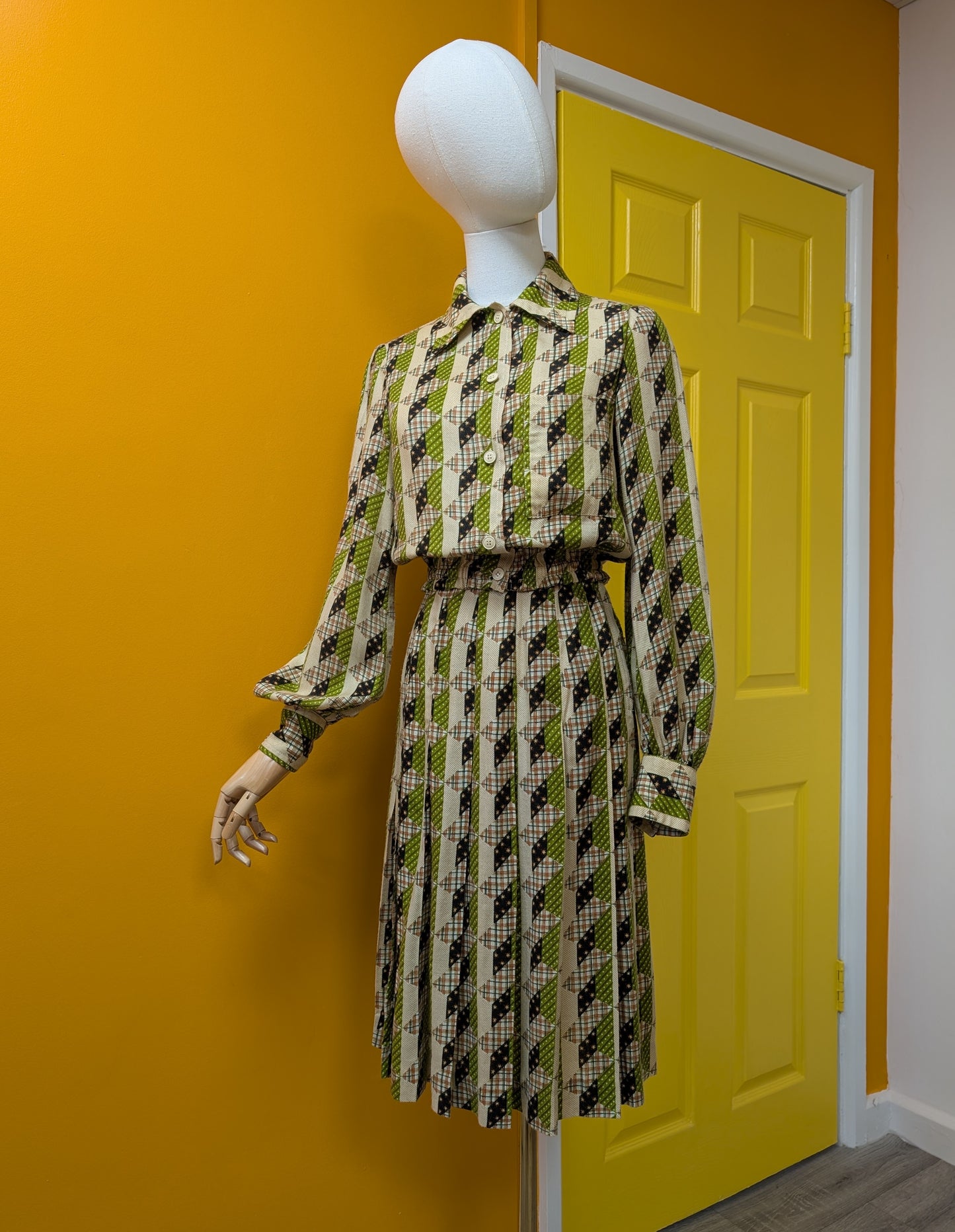 1970s Daniel Hechter Paris green top and skirt - XS/6/8