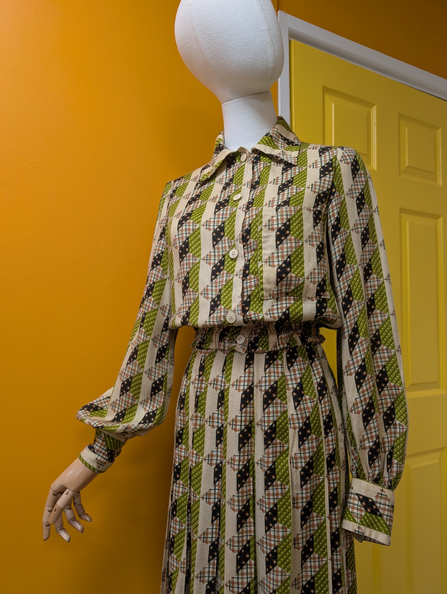 1970s Daniel Hechter Paris green top and skirt - XS/6/8