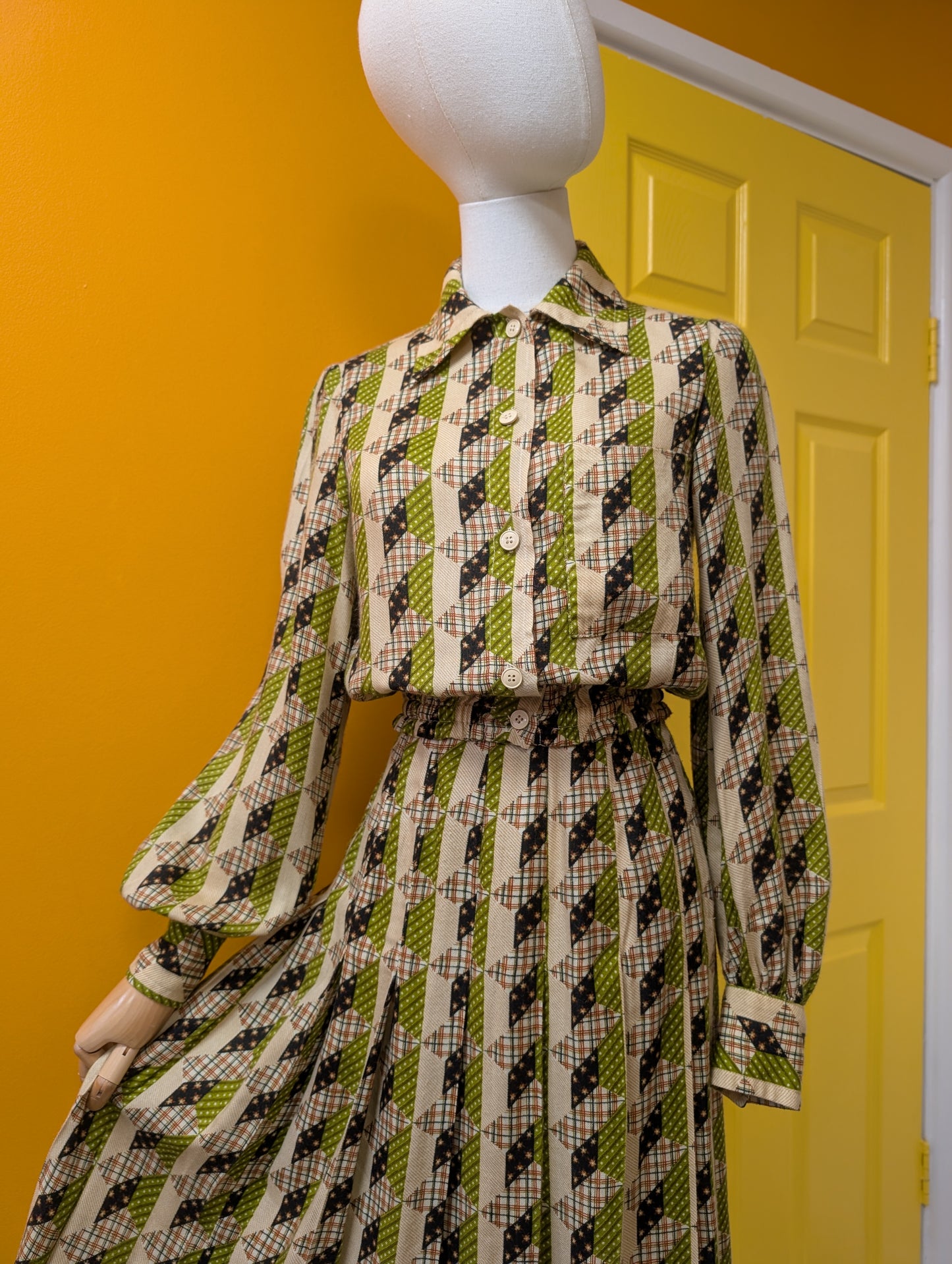 1970s Daniel Hechter Paris green top and skirt - XS/6/8