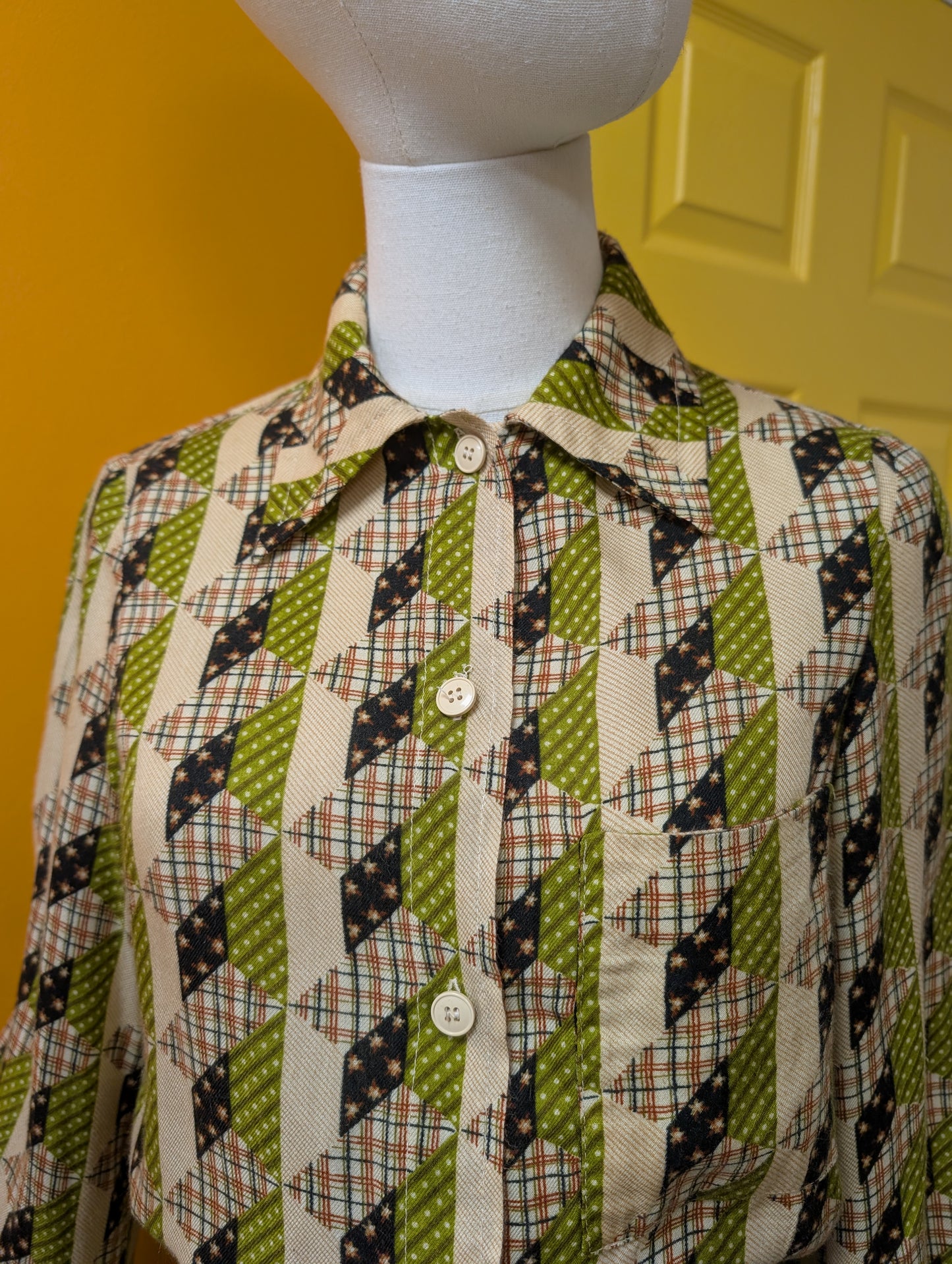 1970s Daniel Hechter Paris green top and skirt - XS/6/8