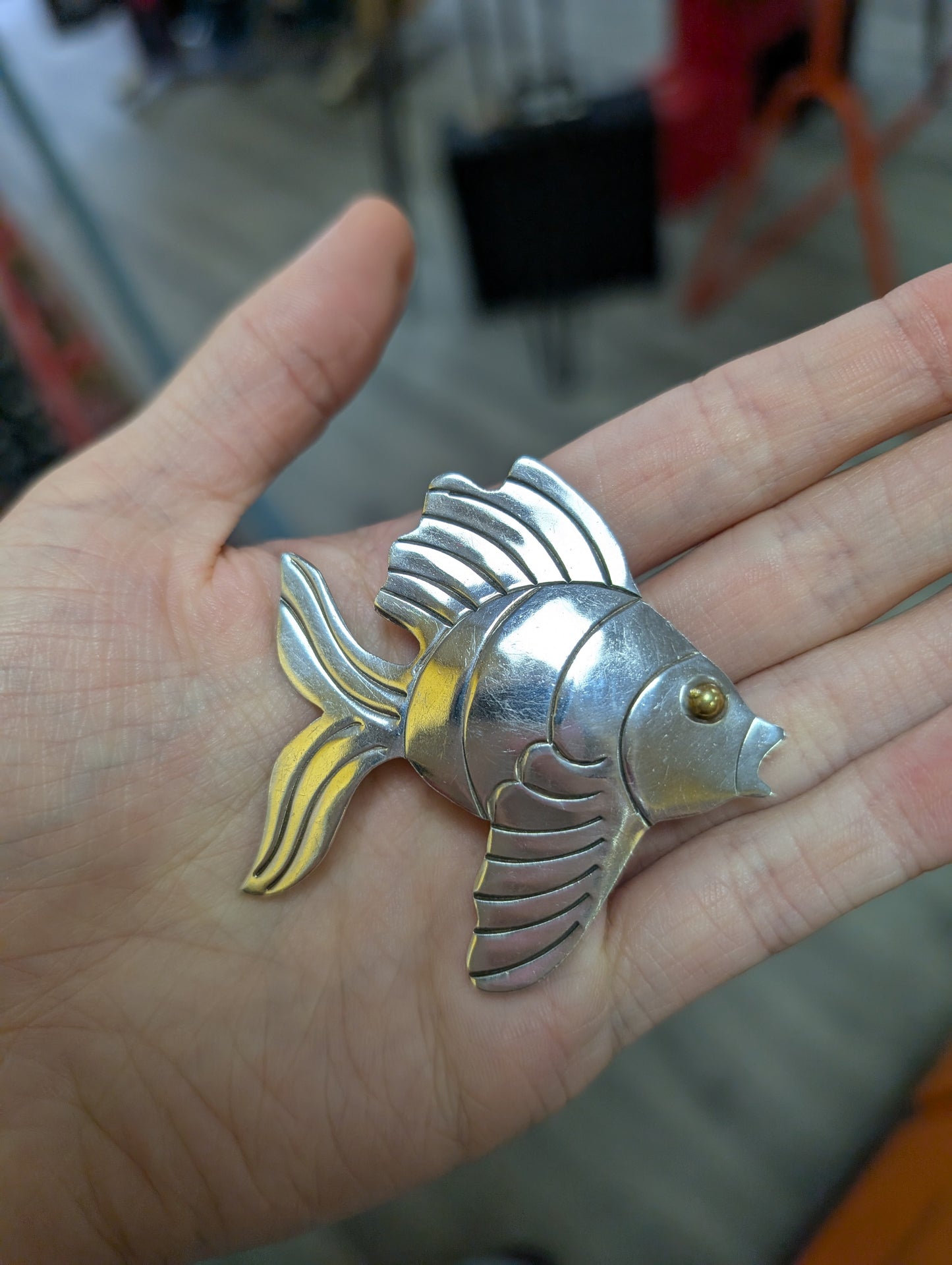 Mexican silver fish brooch/pendant